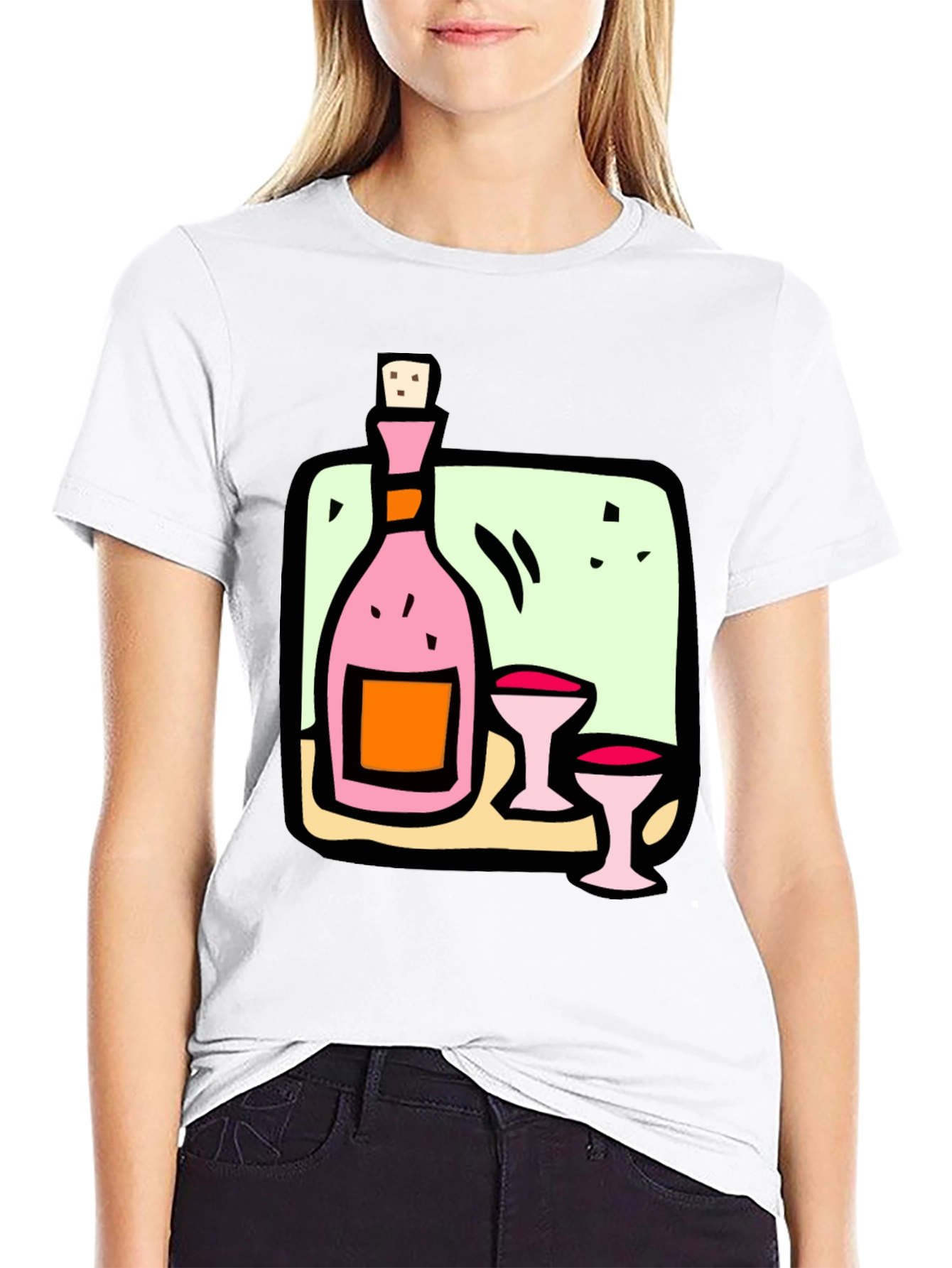 Wine Bottle and Glasses Graphic Tee