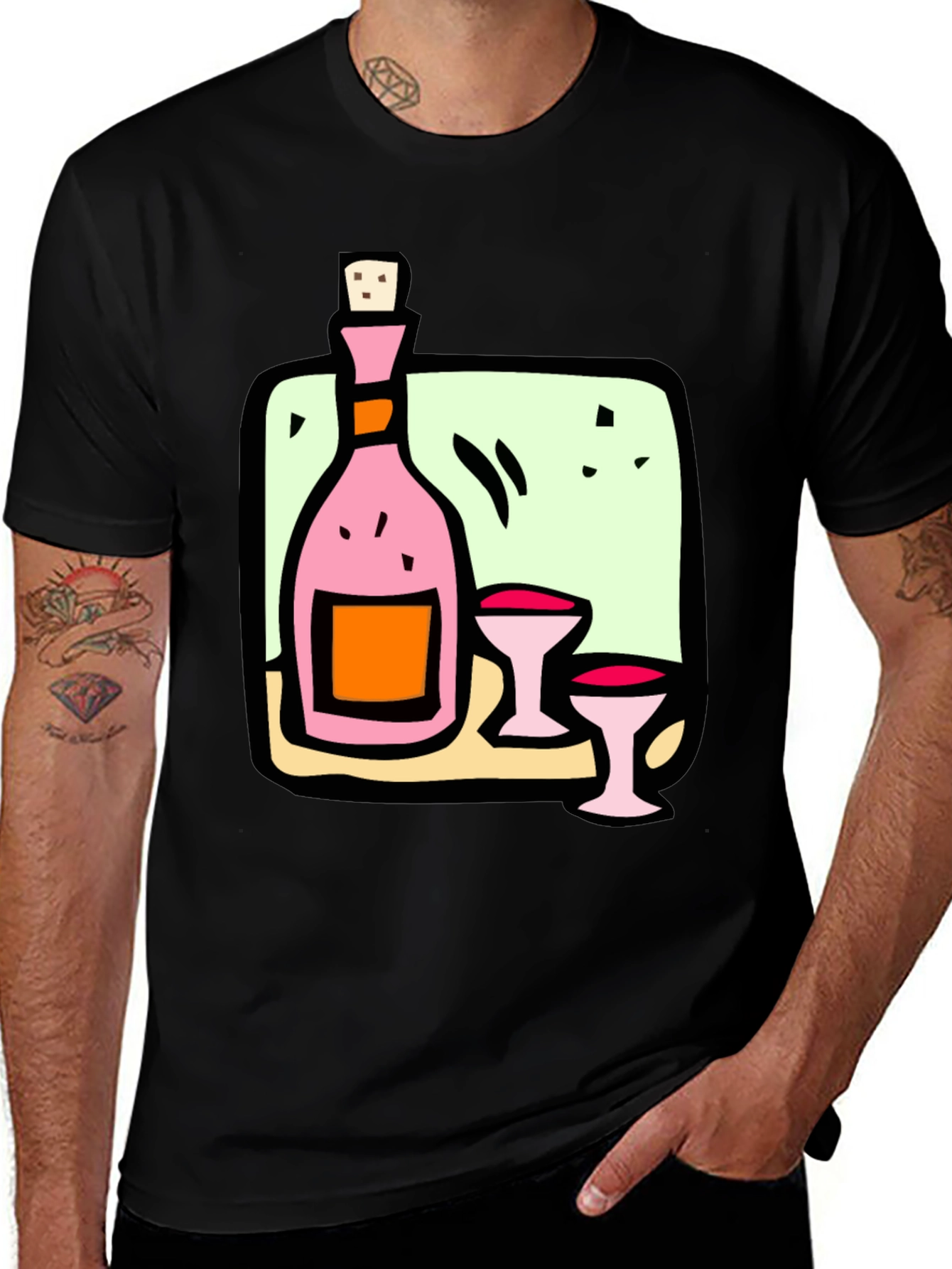Wine Bottle and Glasses Graphic Tee