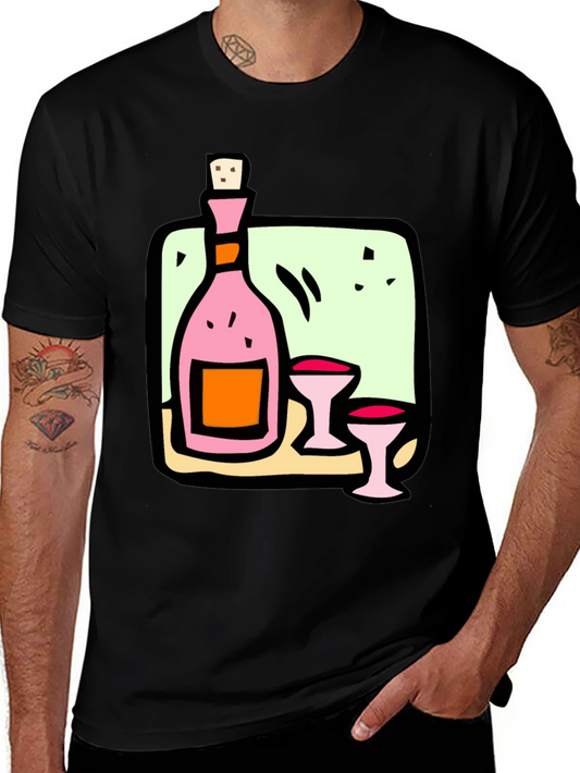 Wine Bottle and Glasses Graphic Tee