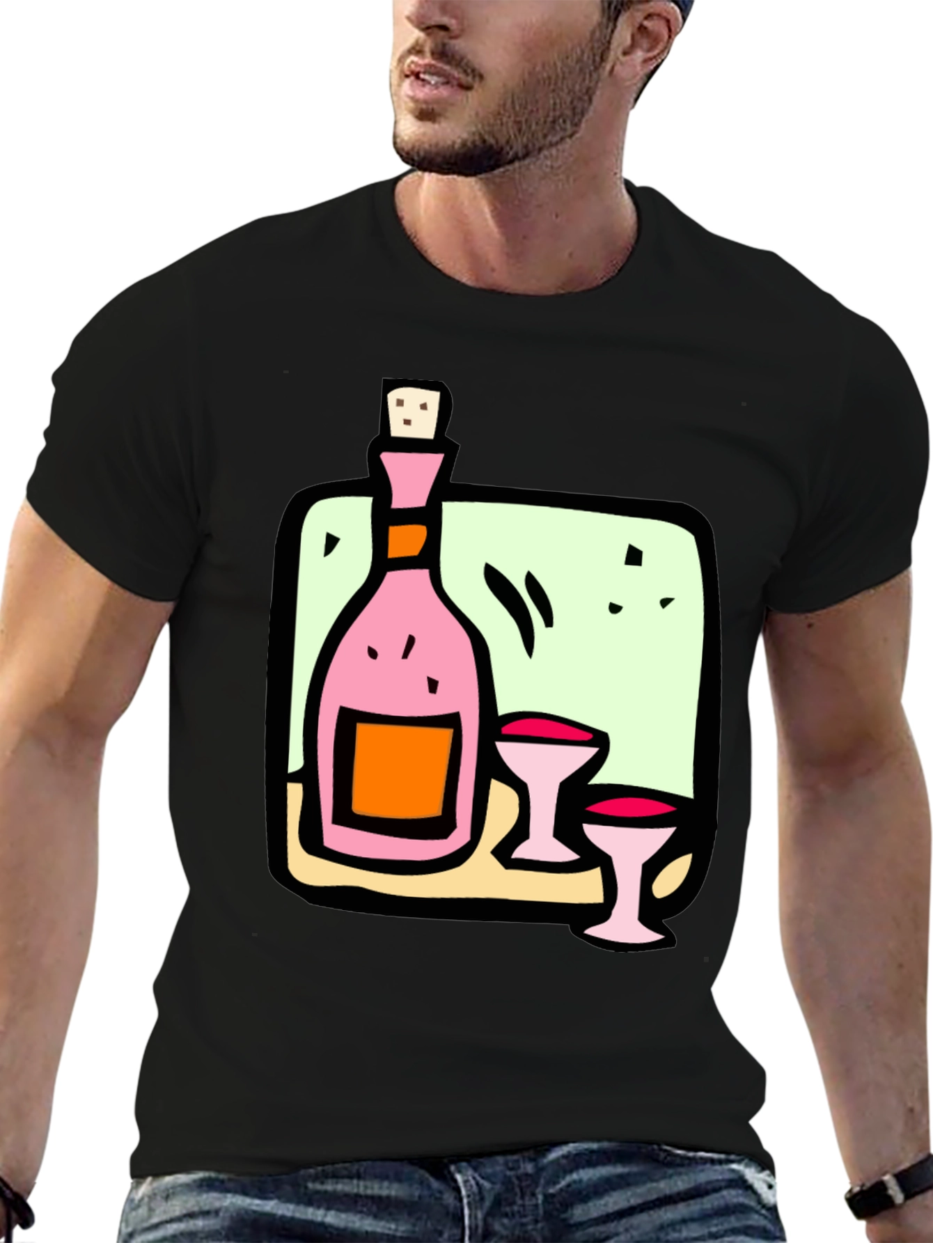 Wine Bottle and Glasses Graphic Tee