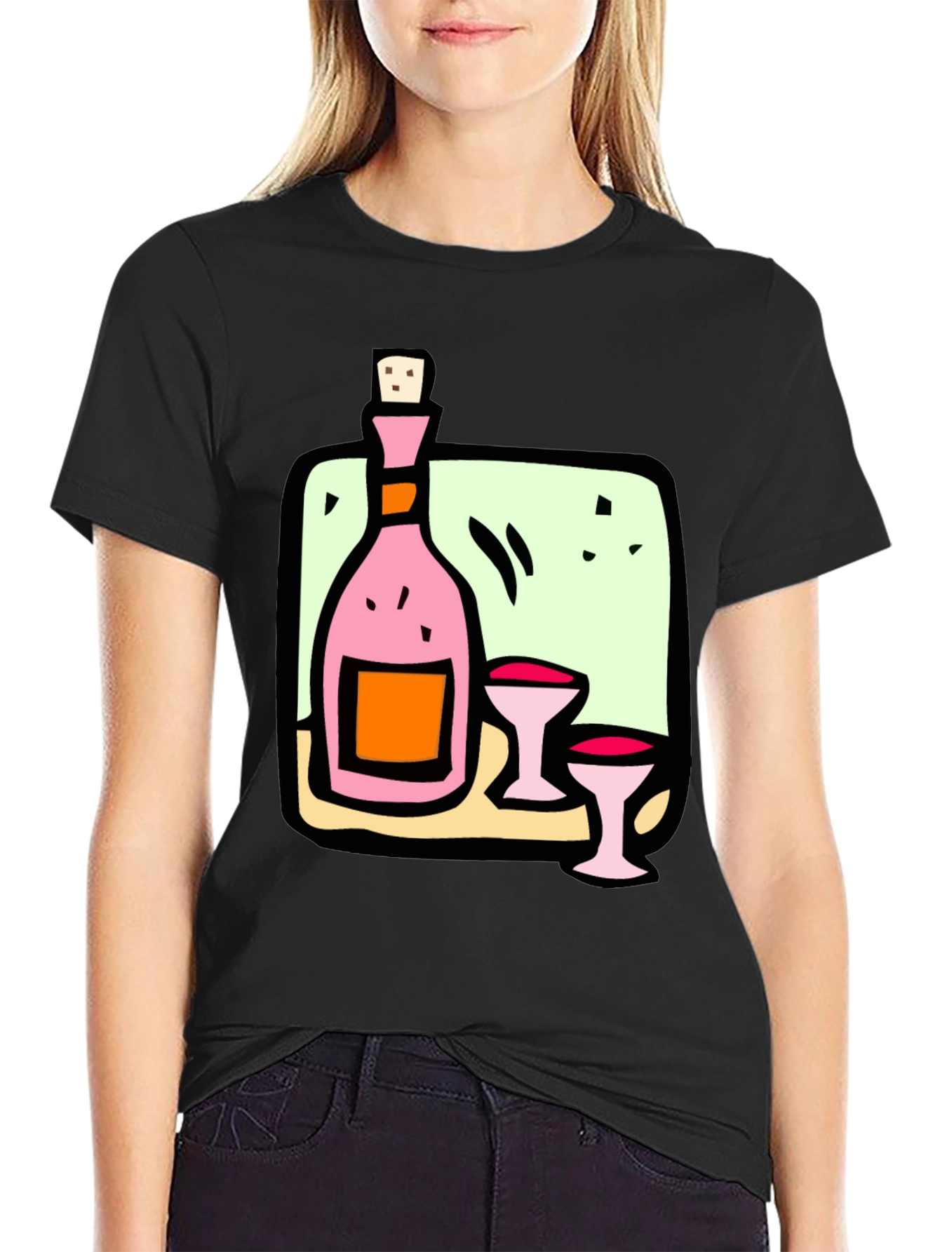 Wine Bottle and Glasses Graphic Tee