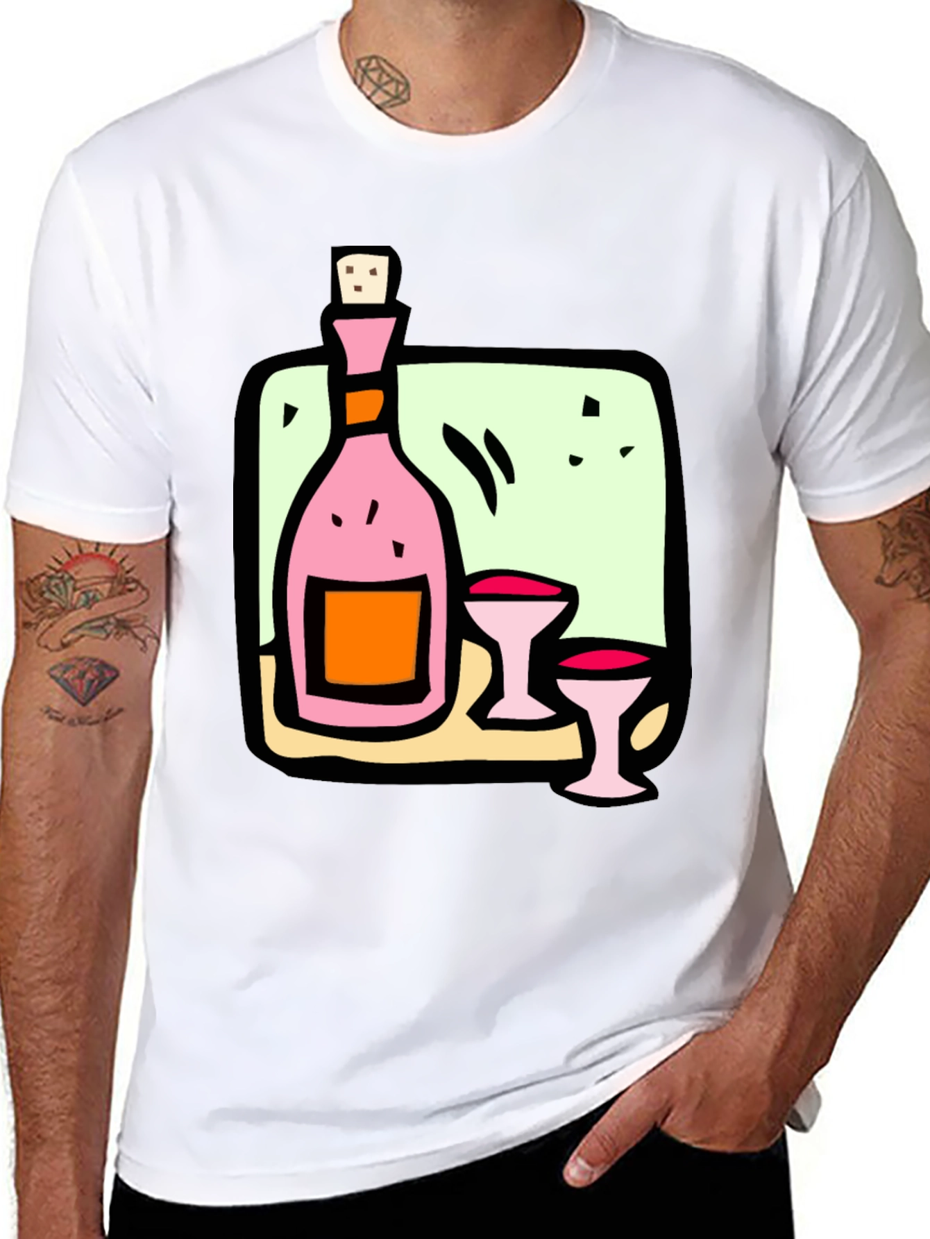 Wine Bottle and Glasses Graphic Tee