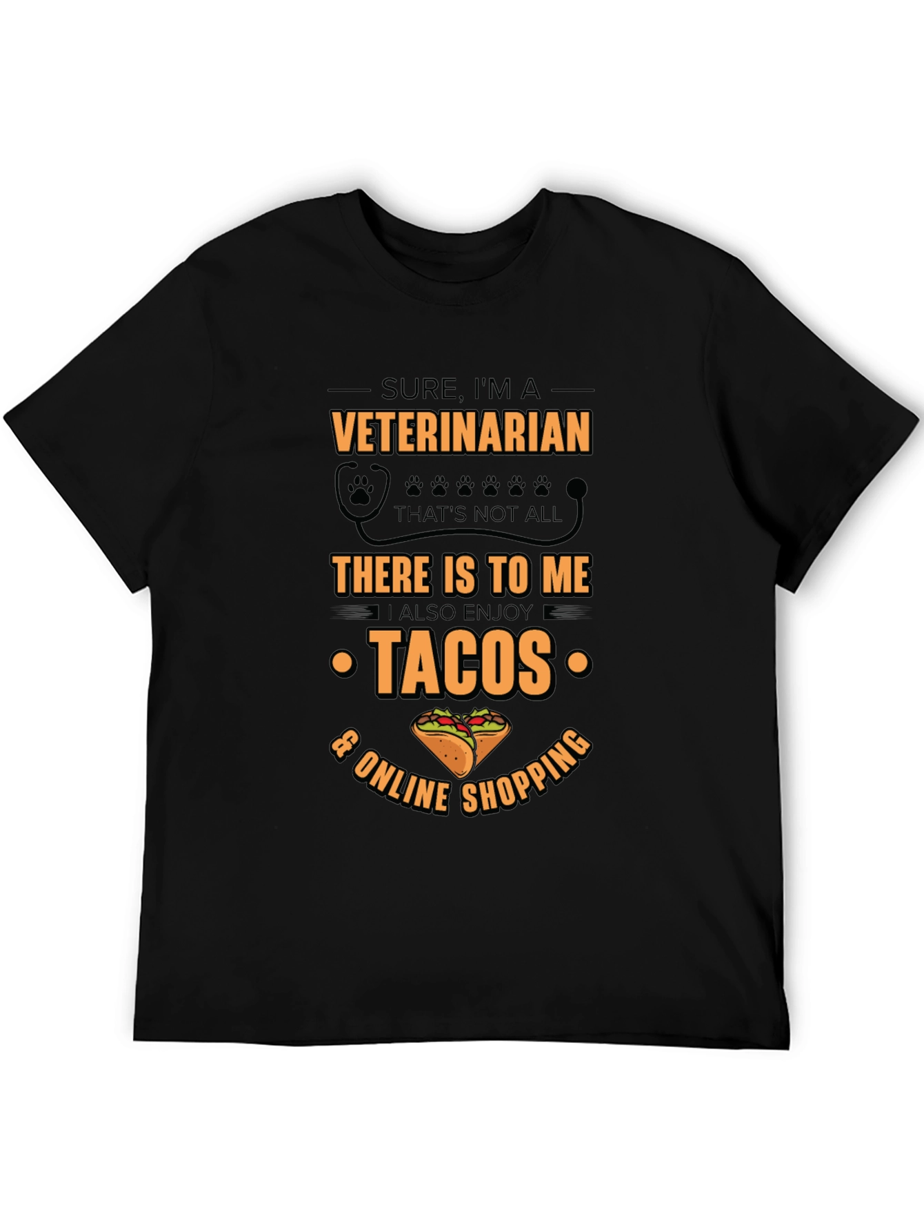 Veterinarian Tacos & Shopping Black T-Shirt