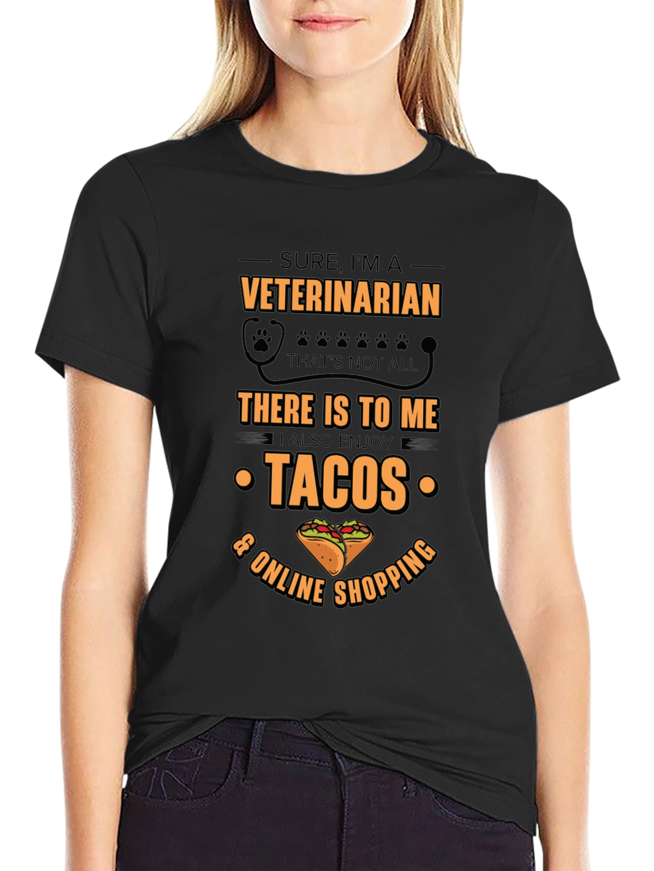 Veterinarian Tacos & Shopping Black T-Shirt