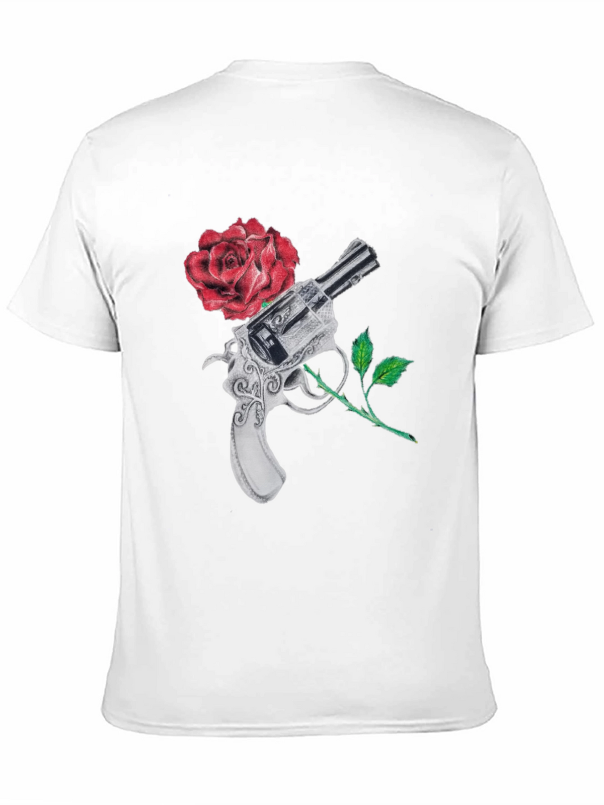 Gun and Rose Graphic Black T-Shirt