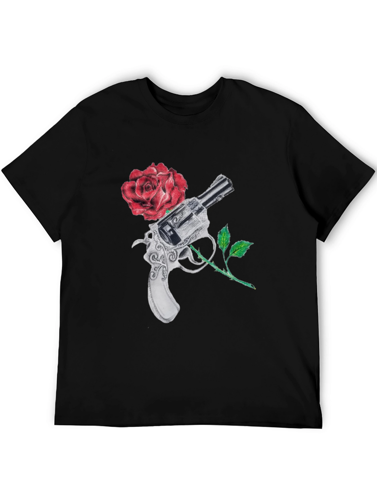 Gun and Rose Graphic Black T-Shirt