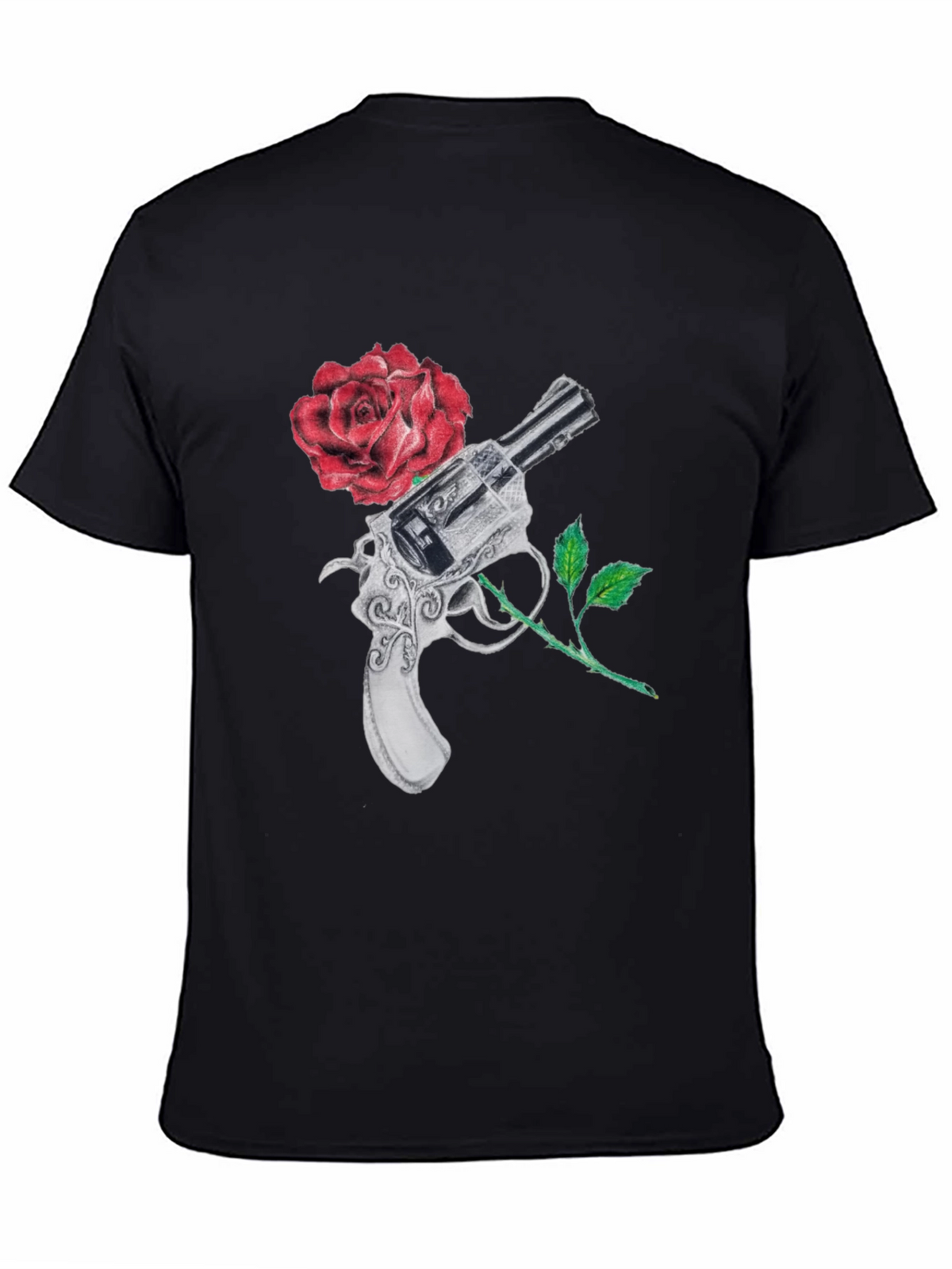 Gun and Rose Graphic Black T-Shirt
