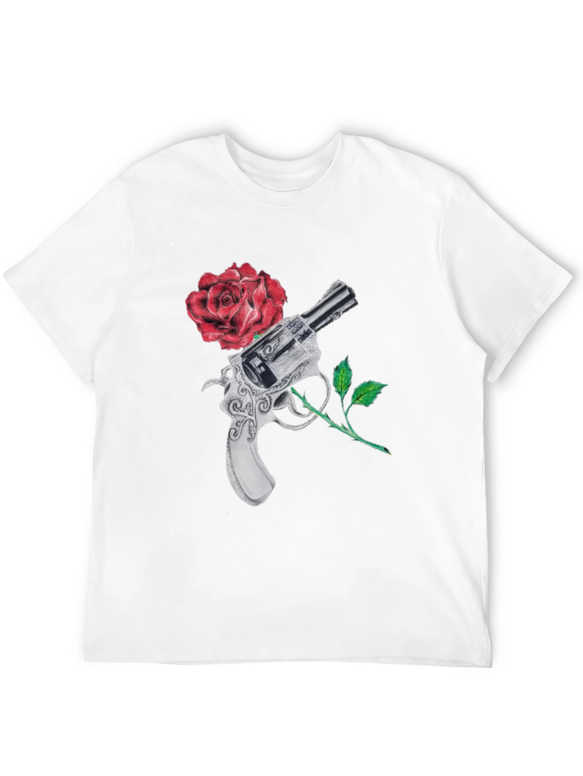 Gun and Rose Graphic Black T-Shirt