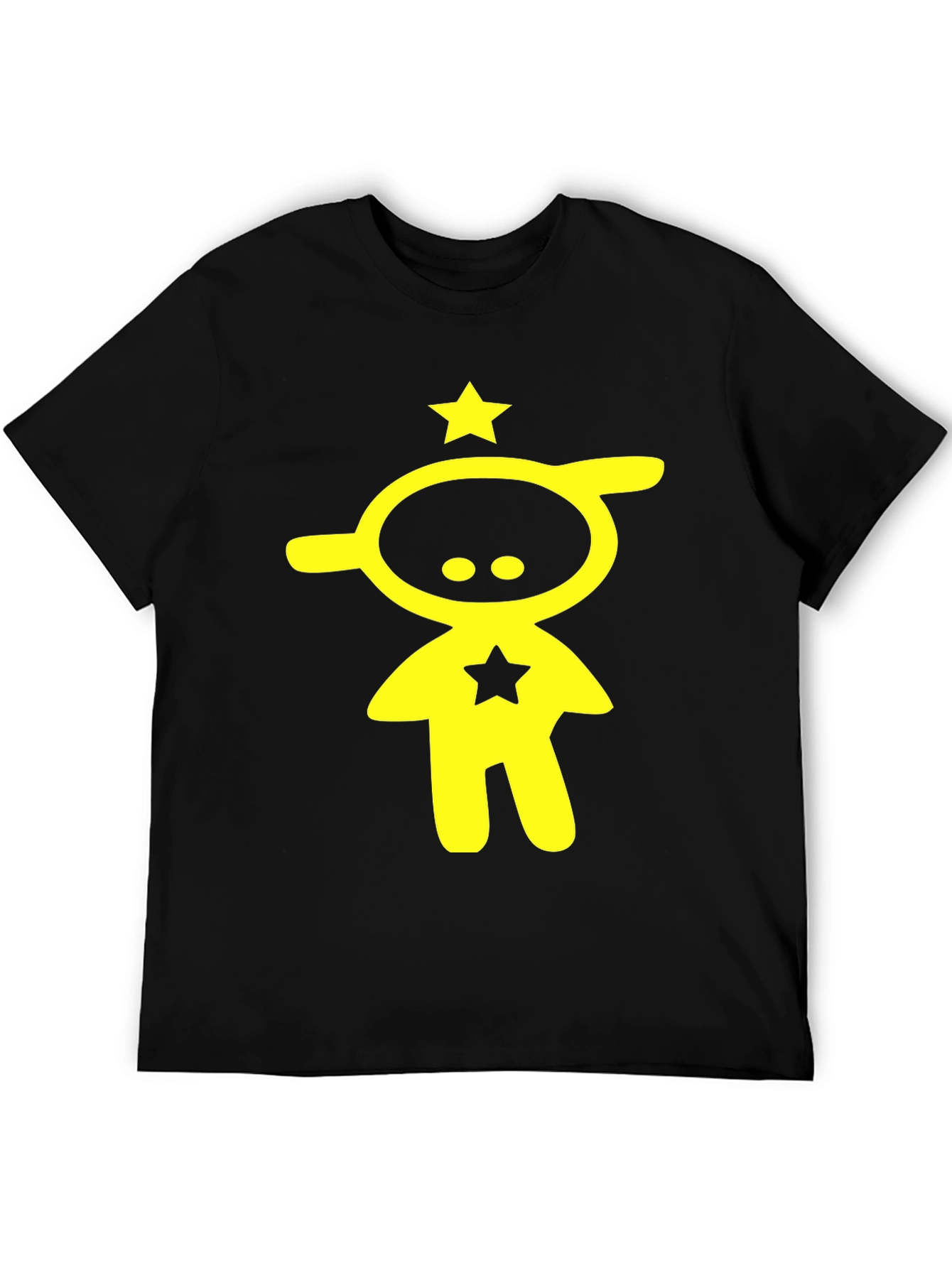 Abstract Yellow Star Character Black T-Shirt