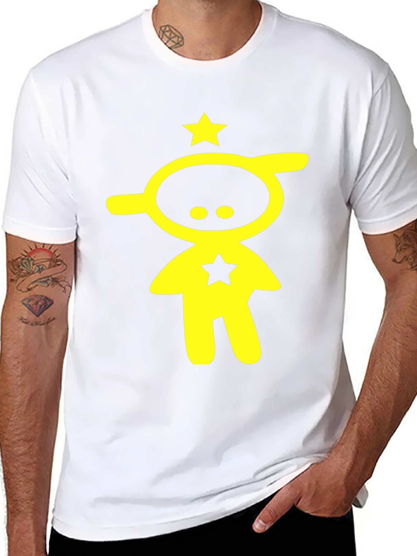Abstract Yellow Star Character Black T-Shirt