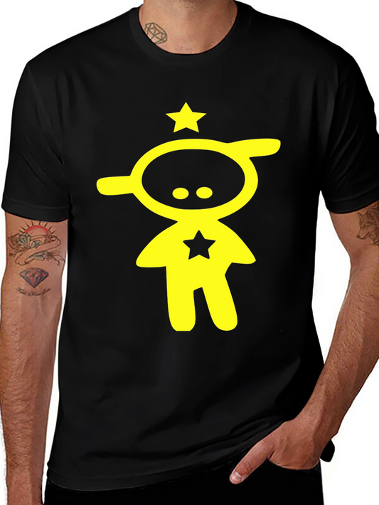 Abstract Yellow Star Character Black T-Shirt
