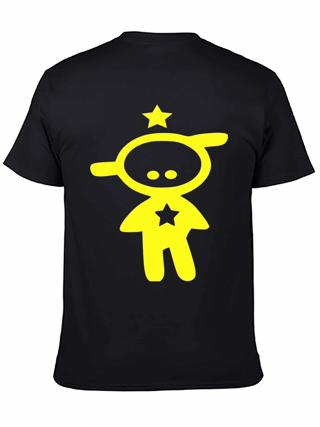 Abstract Yellow Star Character Black T-Shirt