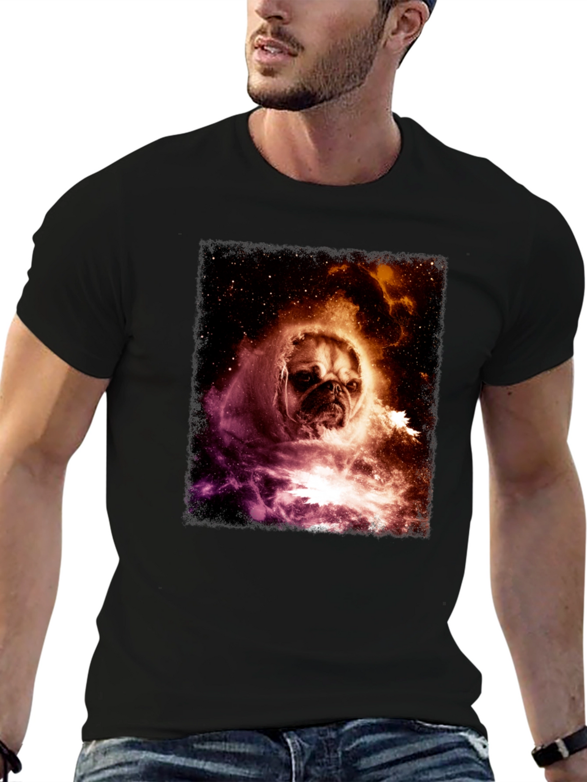 Cosmic Pug Graphic Tee - Black