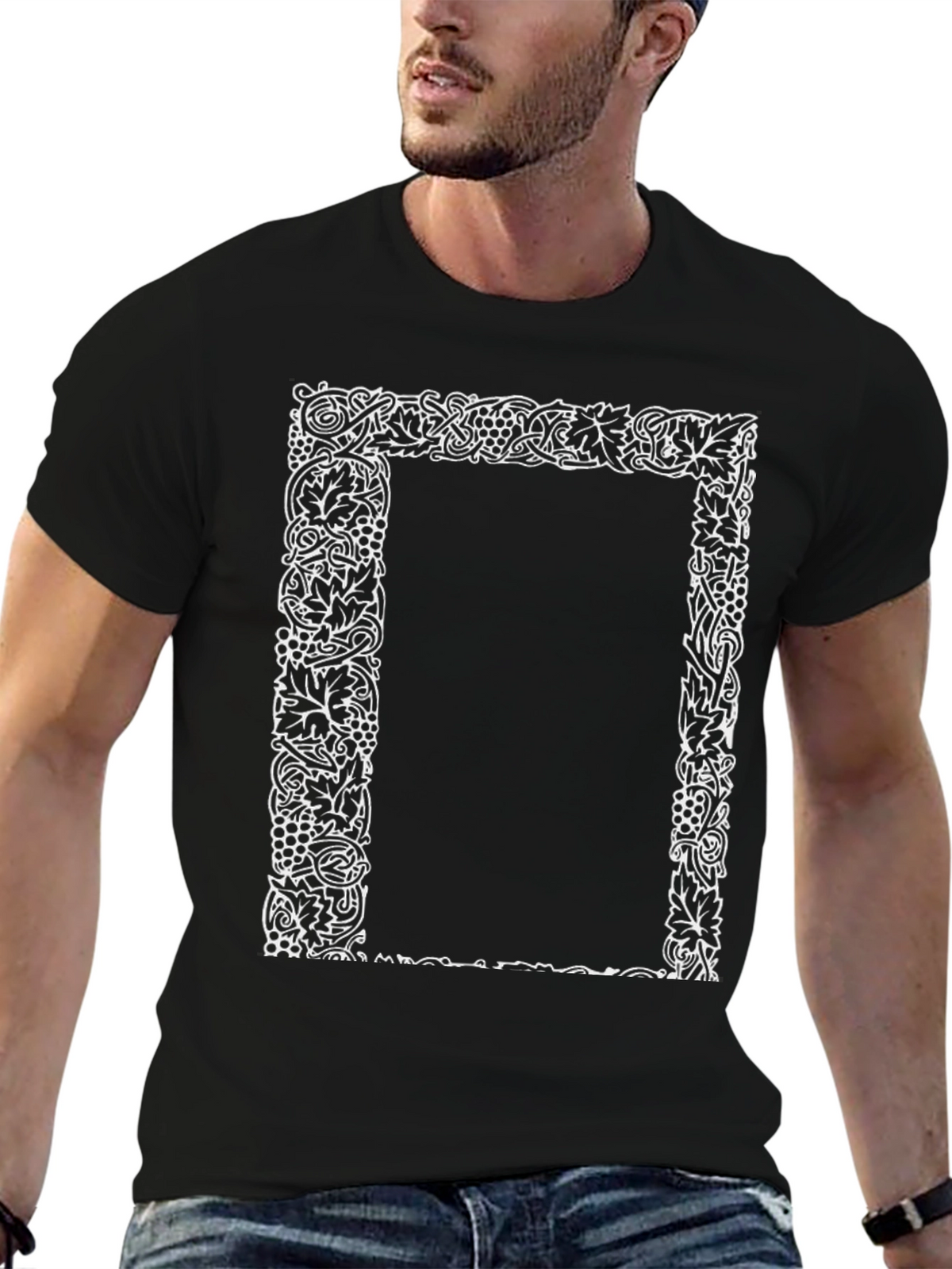Floral Frame Black T-Shirt