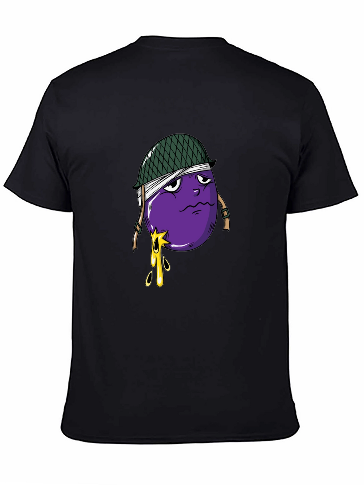 Eggplant Soldier Graphic Tee - Black Cotton T-Shirt