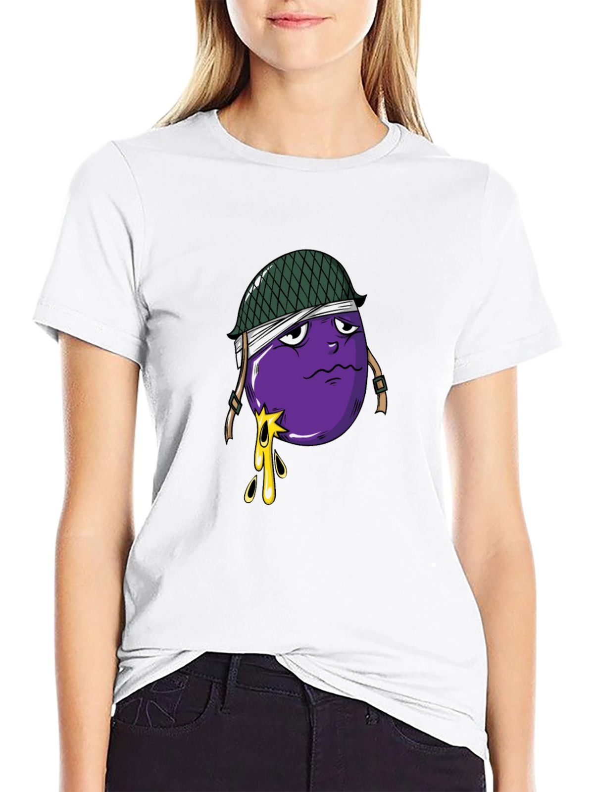 Eggplant Soldier Graphic Tee - Black Cotton T-Shirt
