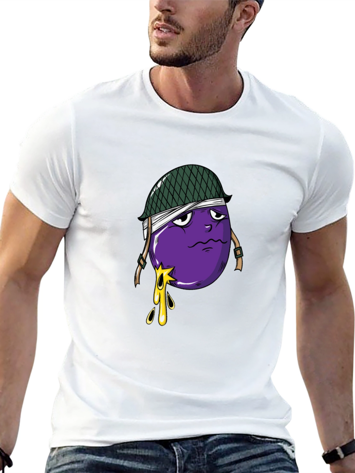 Eggplant Soldier Graphic Tee - Black Cotton T-Shirt