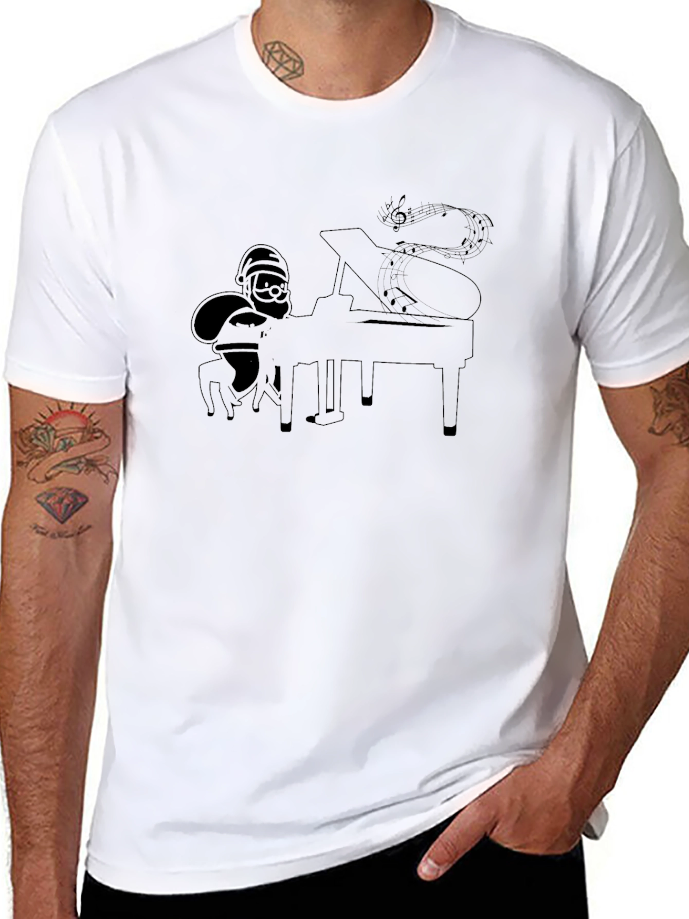 Santa Playing Piano Graphic Tee - Black
