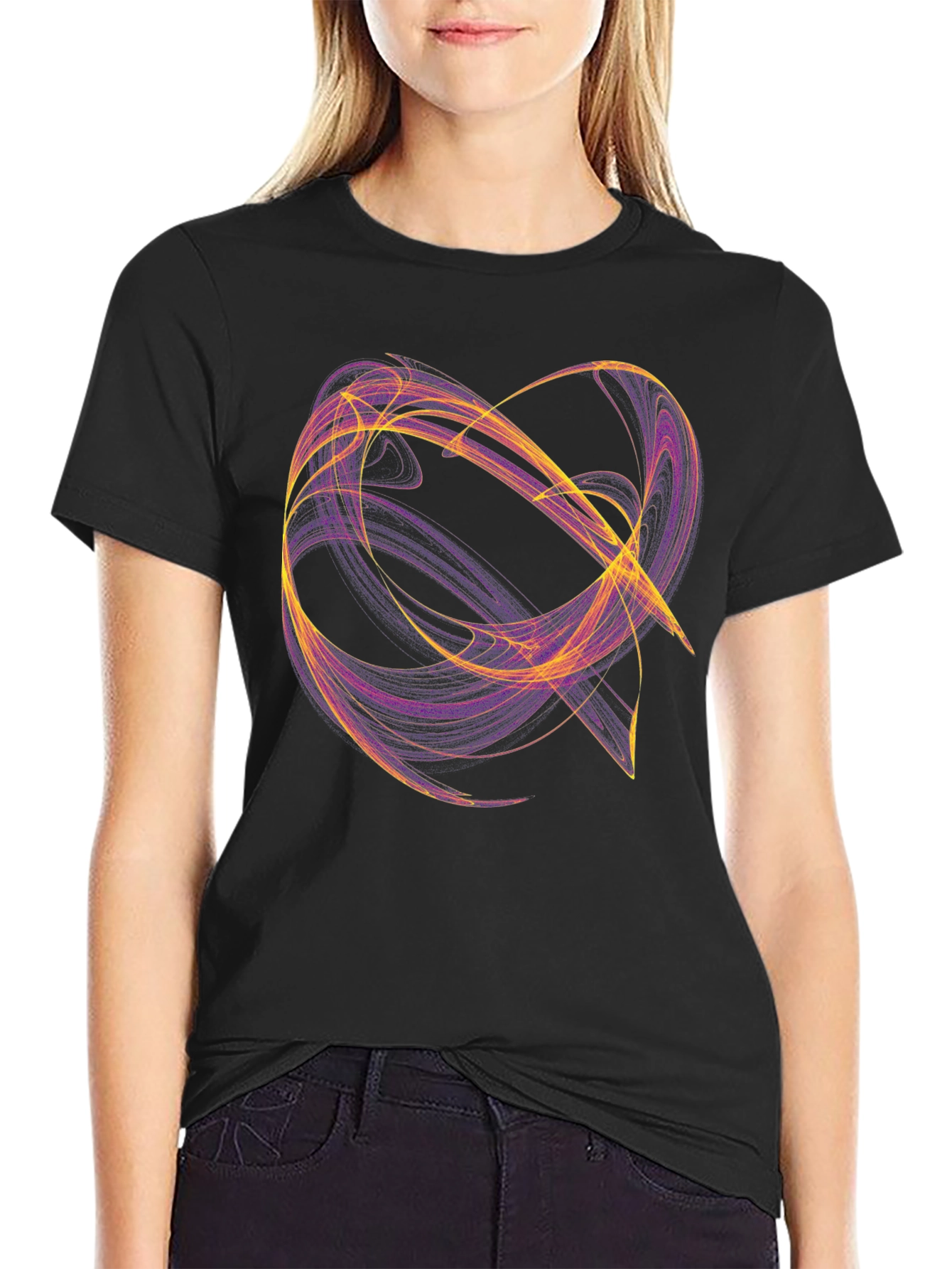 Abstract Swirl Graphic Tee - Black Cotton T-Shirt