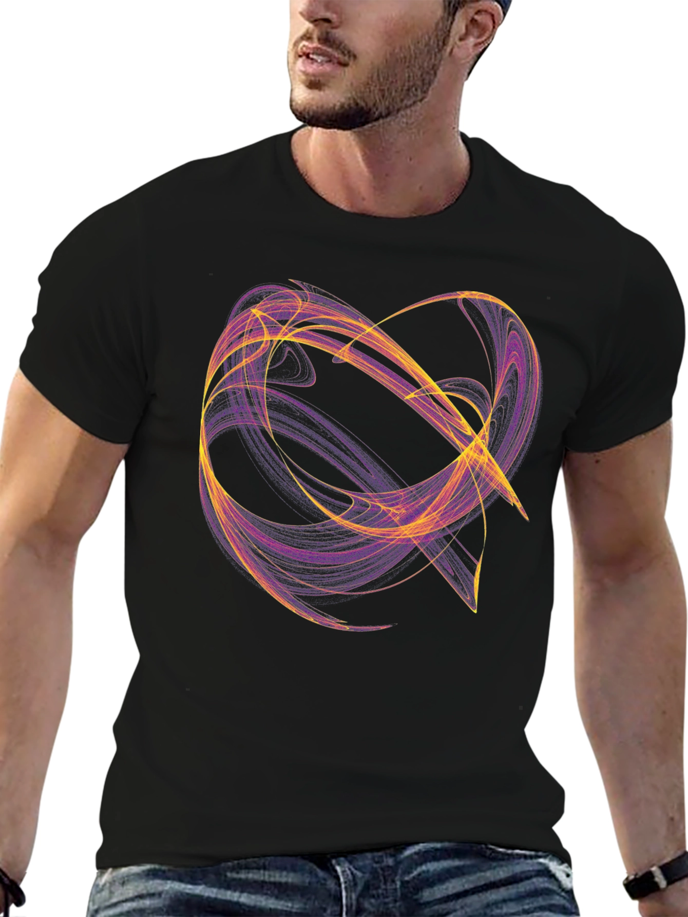 Abstract Swirl Graphic Tee - Black Cotton T-Shirt