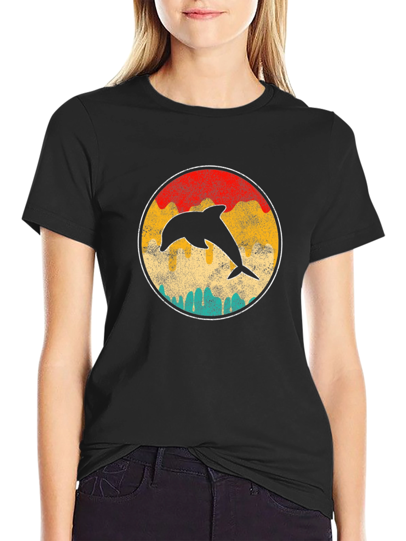 Retro Dolphin Sunset T-Shirt - Classic Design