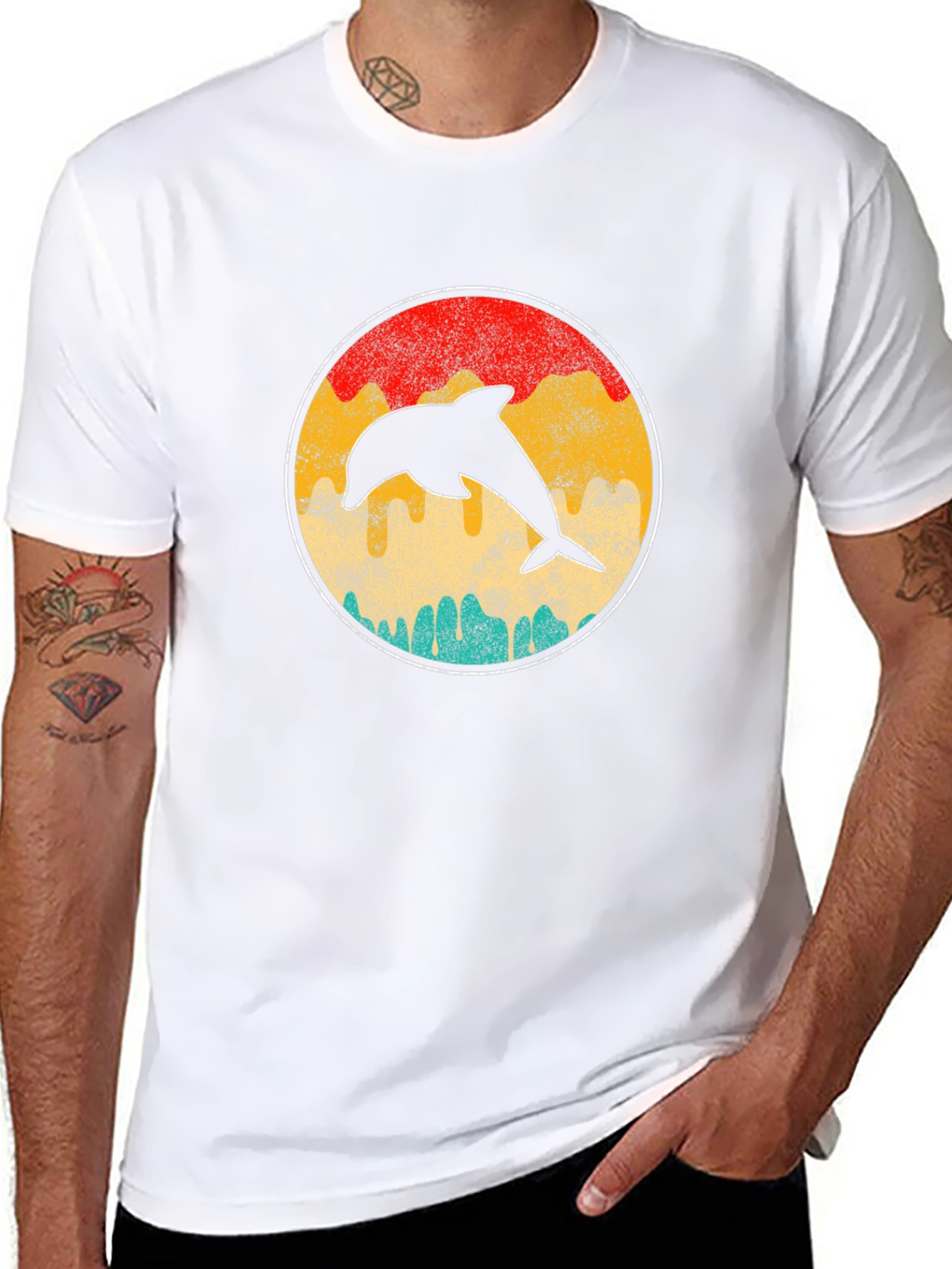 Retro Dolphin Sunset T-Shirt - Classic Design