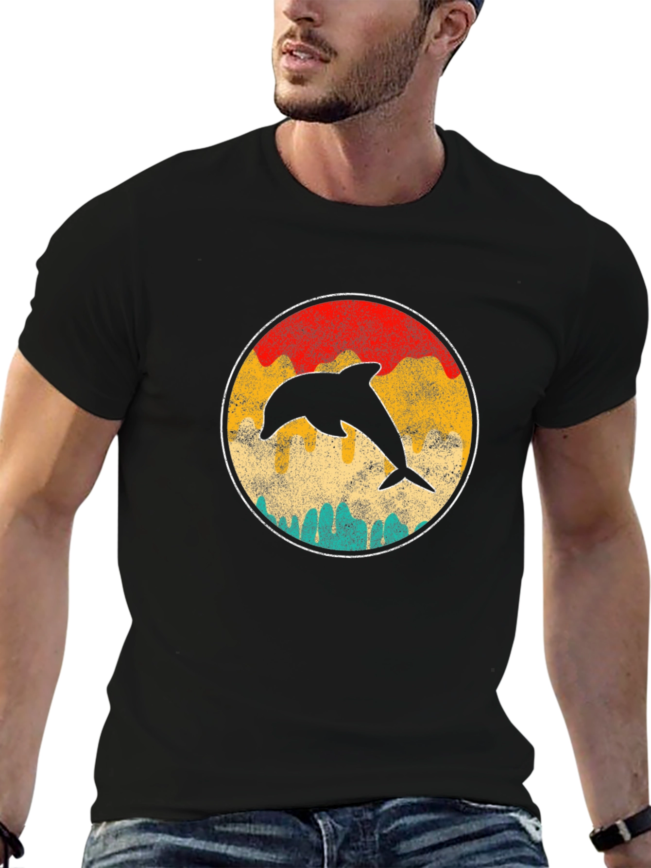 Retro Dolphin Sunset T-Shirt - Classic Design