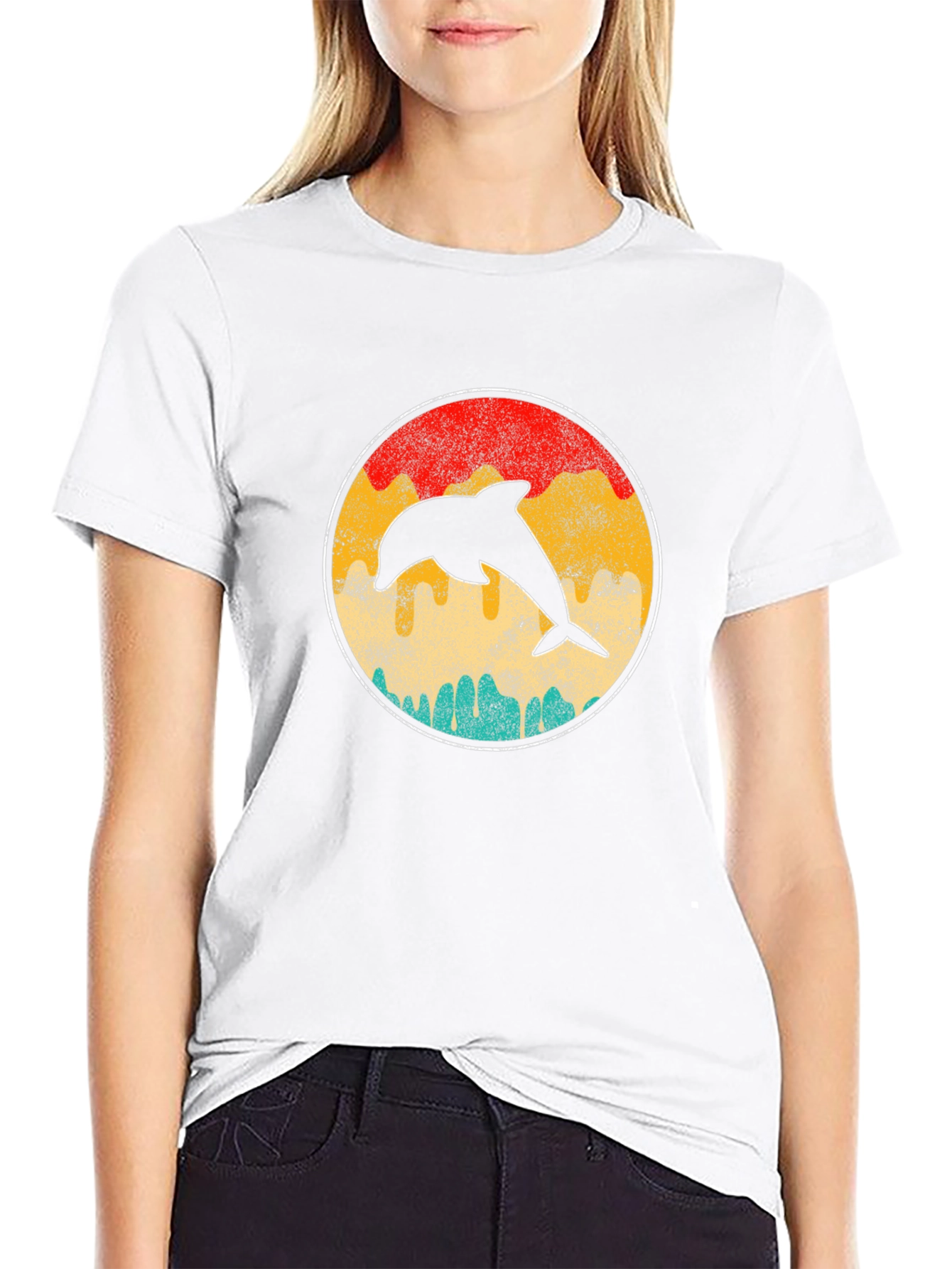 Retro Dolphin Sunset T-Shirt - Classic Design