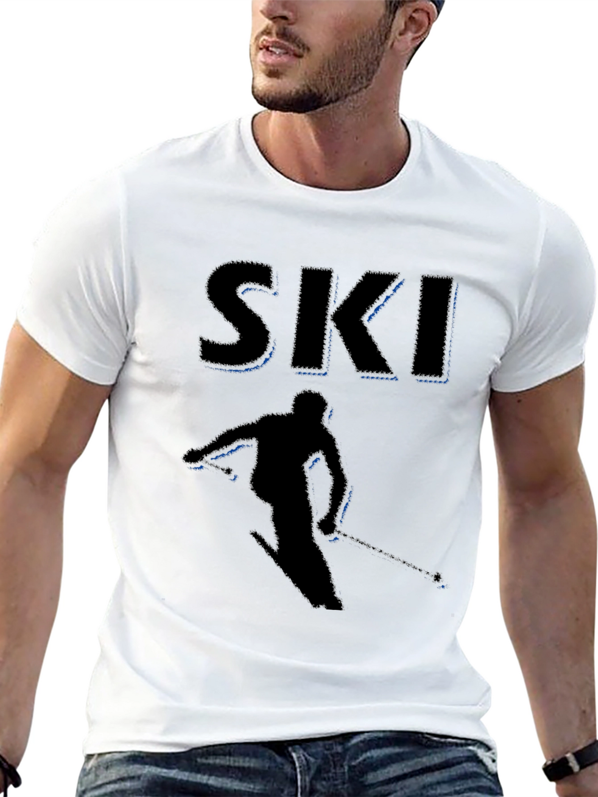 Mens Black Ski Graphic T-Shirt