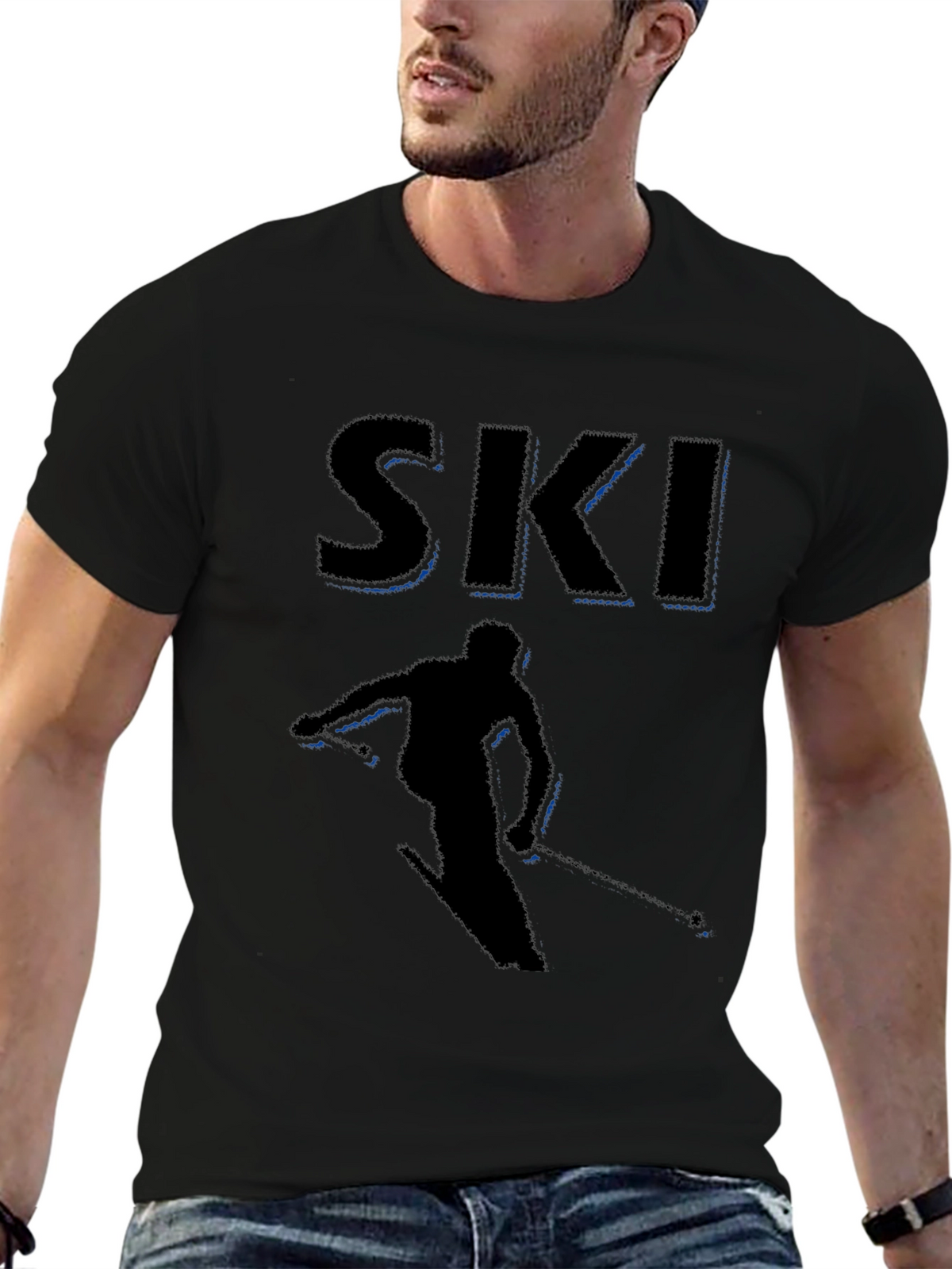 Mens Black Ski Graphic T-Shirt