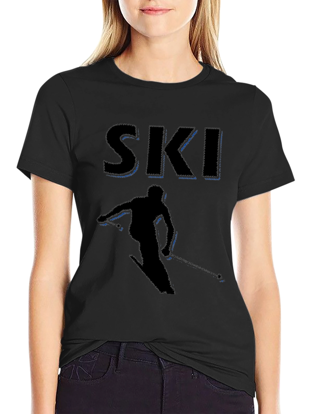 Mens Black Ski Graphic T-Shirt