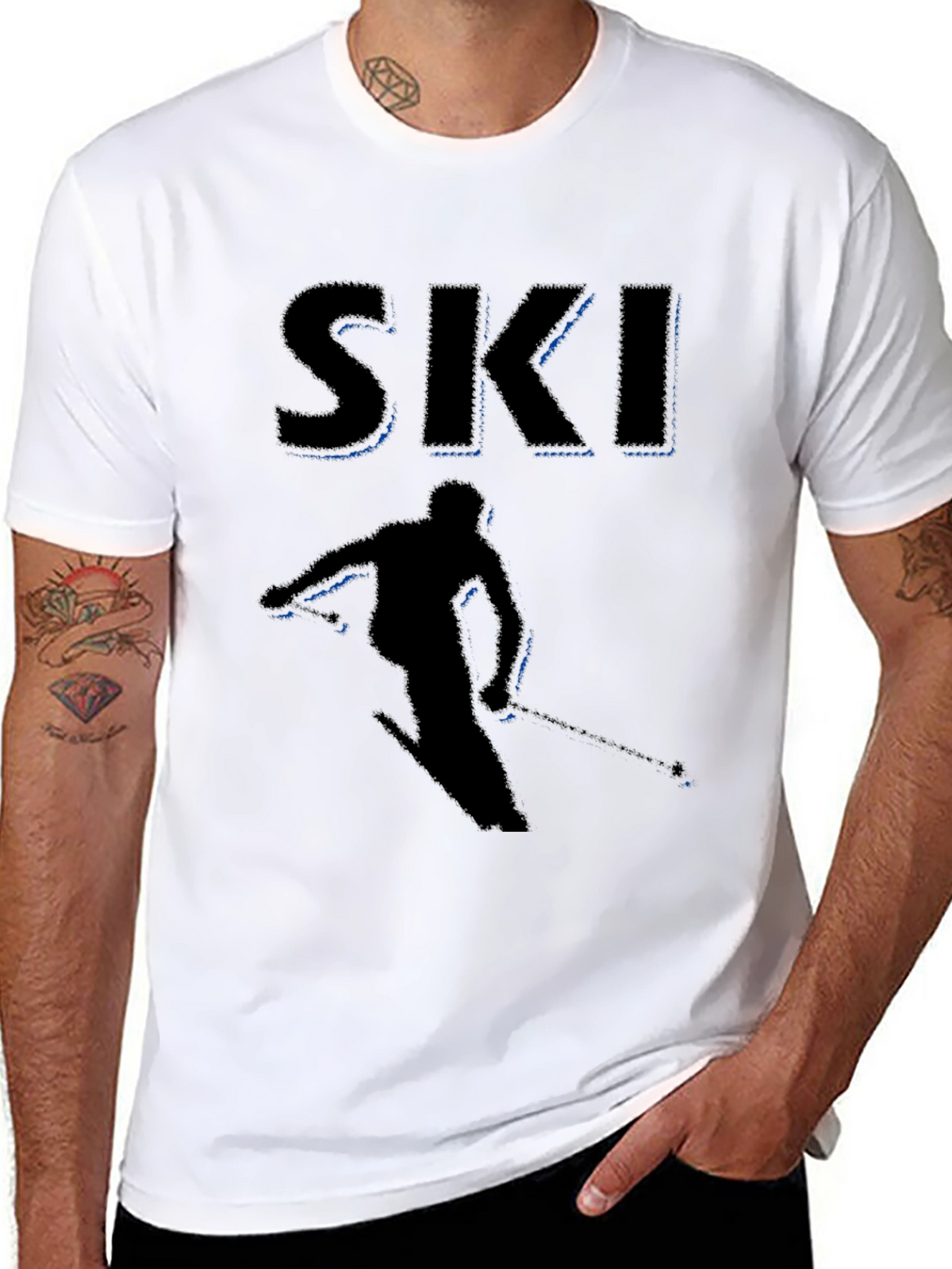 Mens Black Ski Graphic T-Shirt