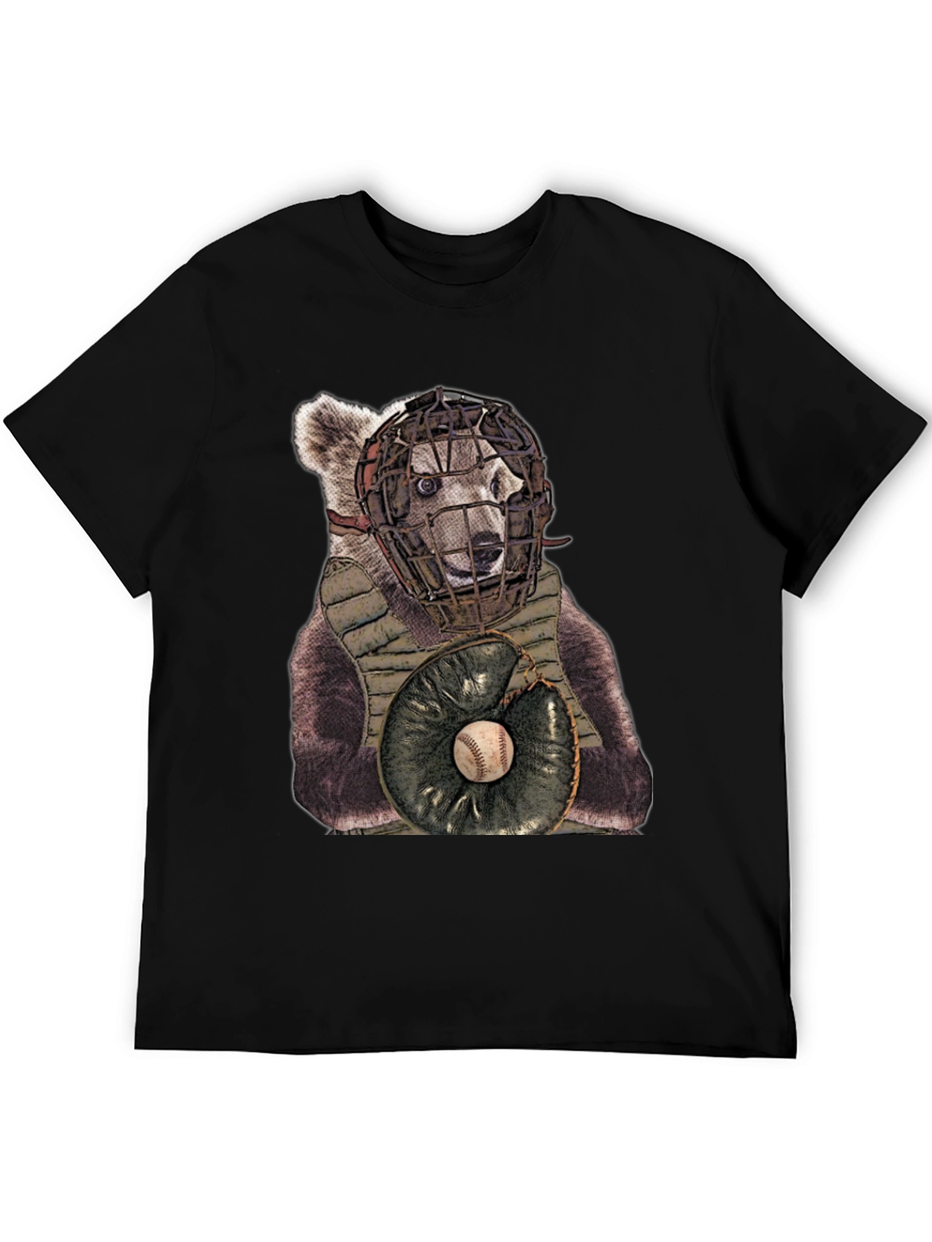 Bear Catcher T-Shirt - Novelty Baseball Tee