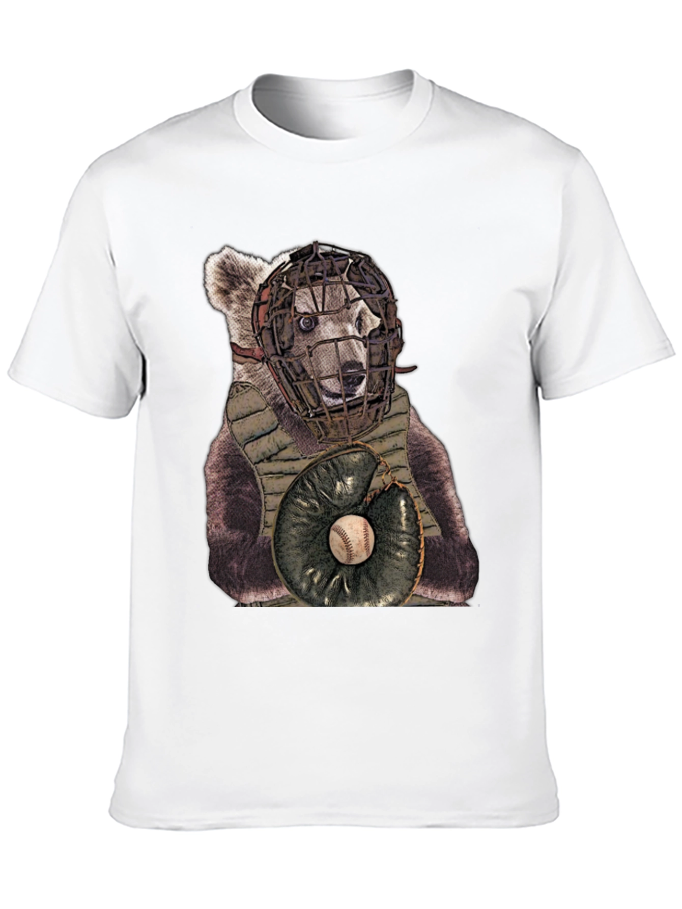 Bear Catcher T-Shirt - Novelty Baseball Tee