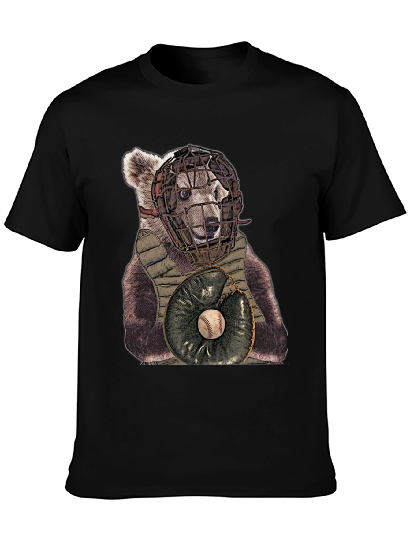 Bear Catcher T-Shirt - Novelty Baseball Tee