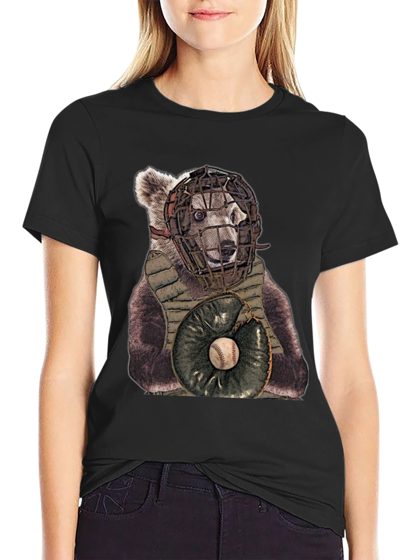 Bear Catcher T-Shirt - Novelty Baseball Tee