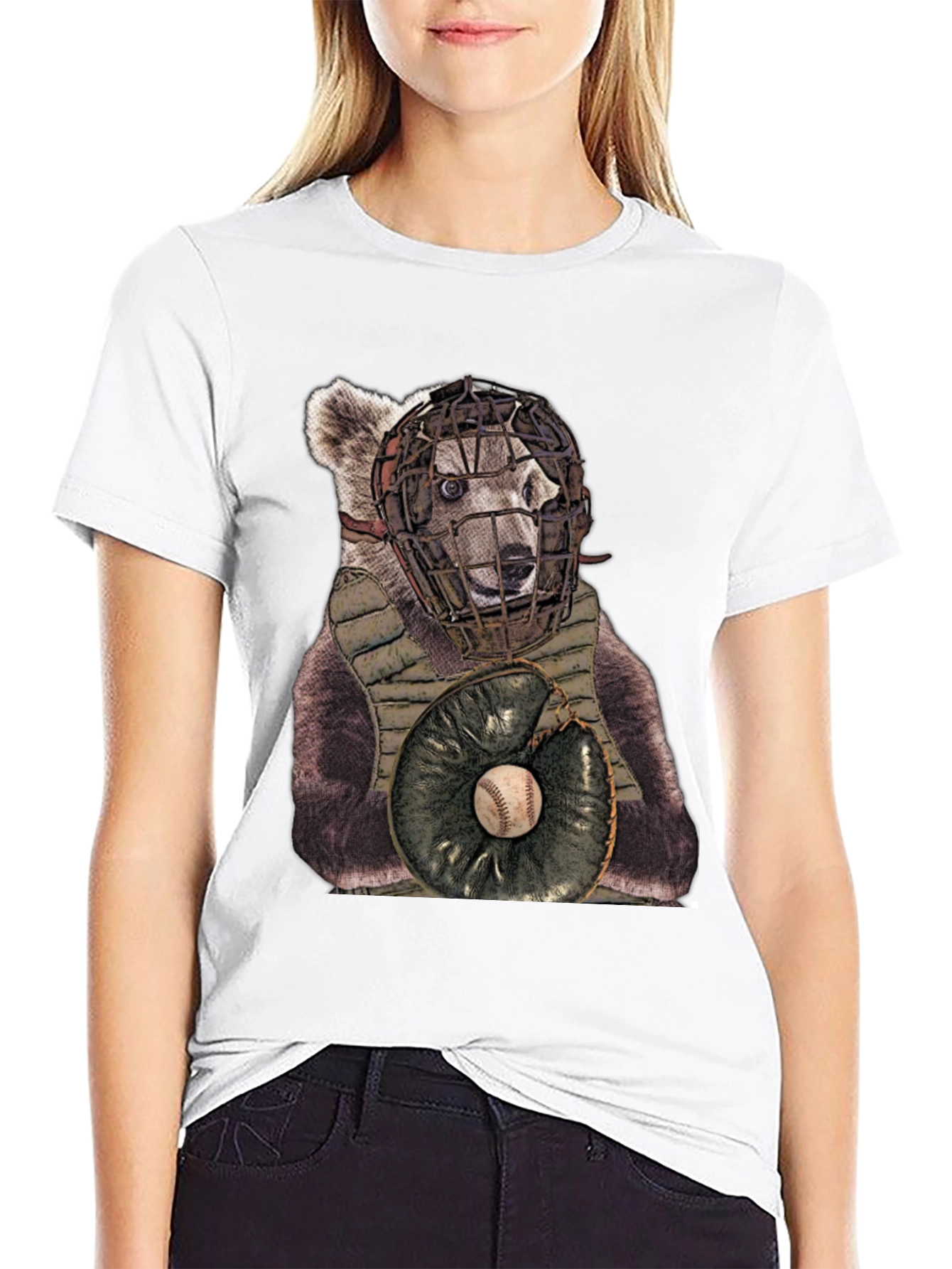 Bear Catcher T-Shirt - Novelty Baseball Tee