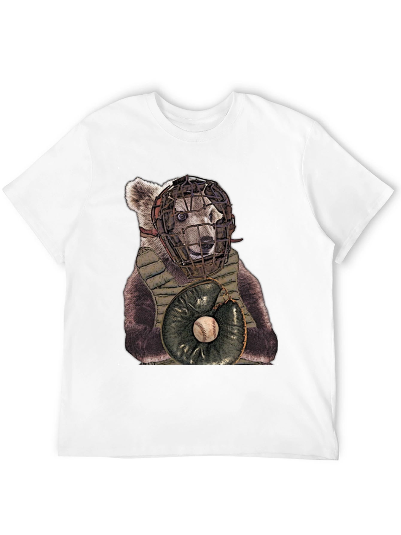 Bear Catcher T-Shirt - Novelty Baseball Tee