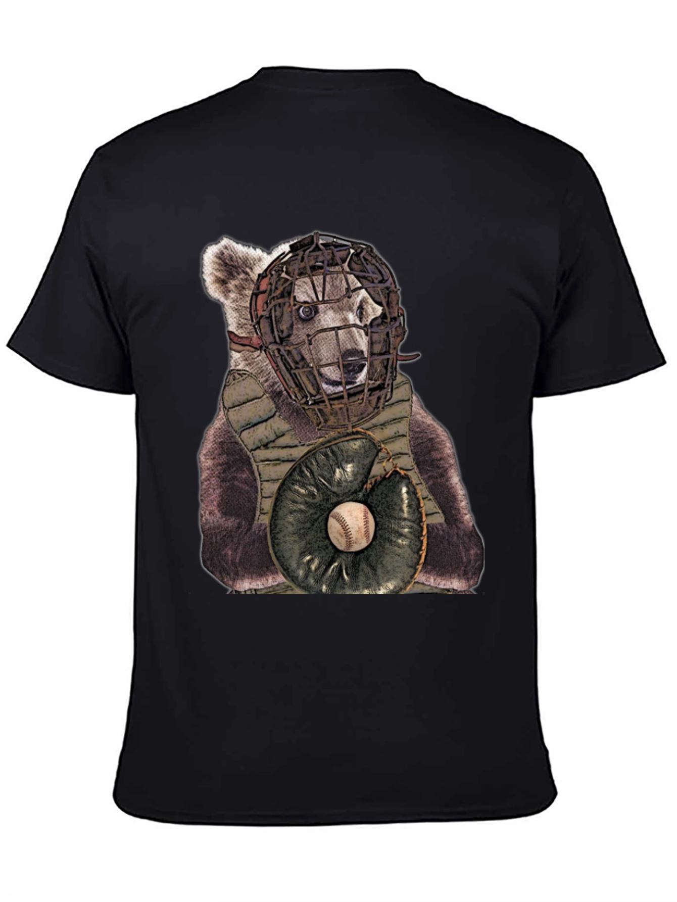 Bear Catcher T-Shirt - Novelty Baseball Tee