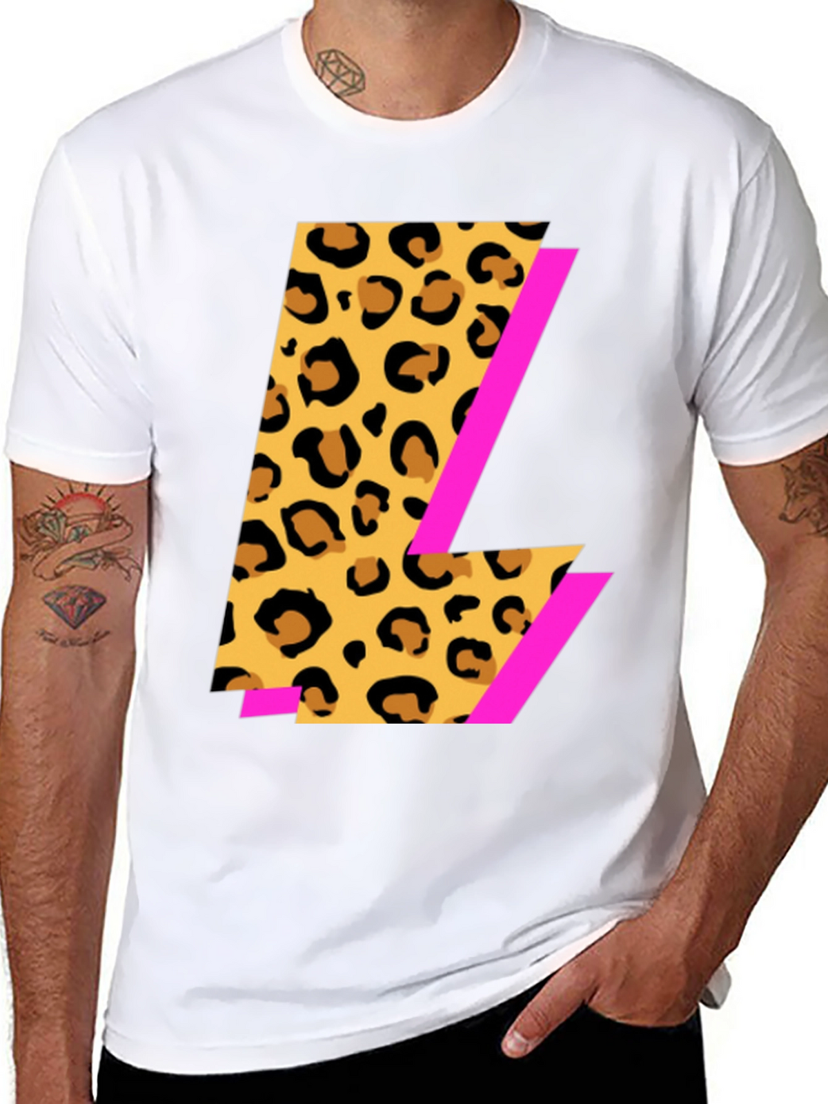 Leopard Print L Graphic Black T-Shirt