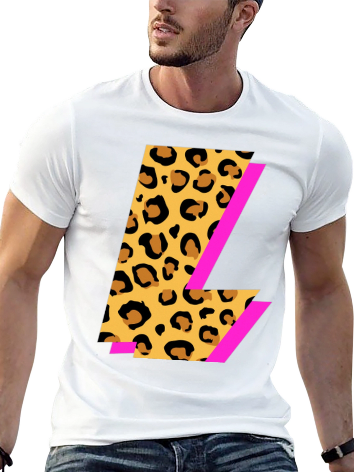 Leopard Print L Graphic Black T-Shirt