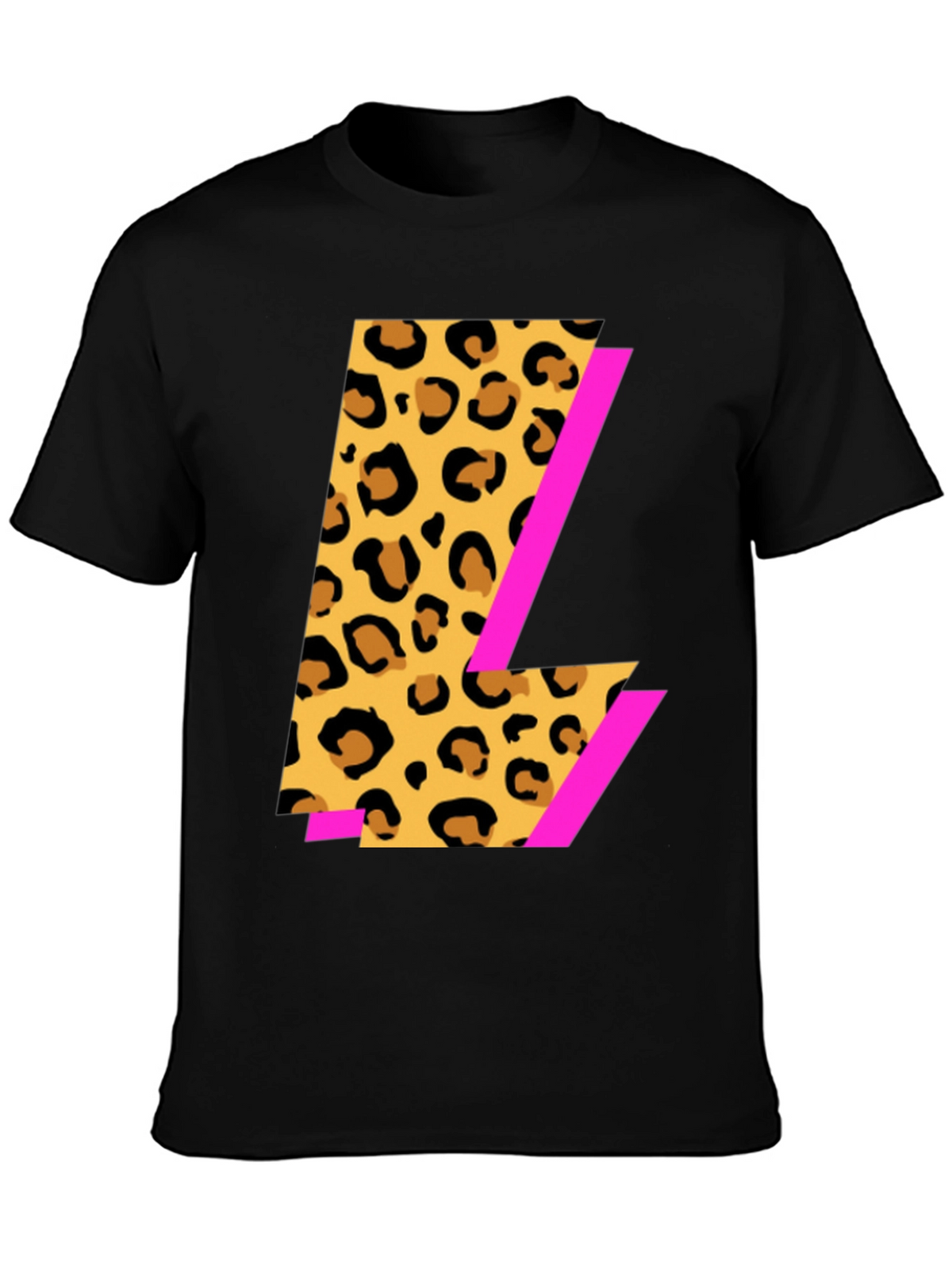 Leopard Print L Graphic Black T-Shirt