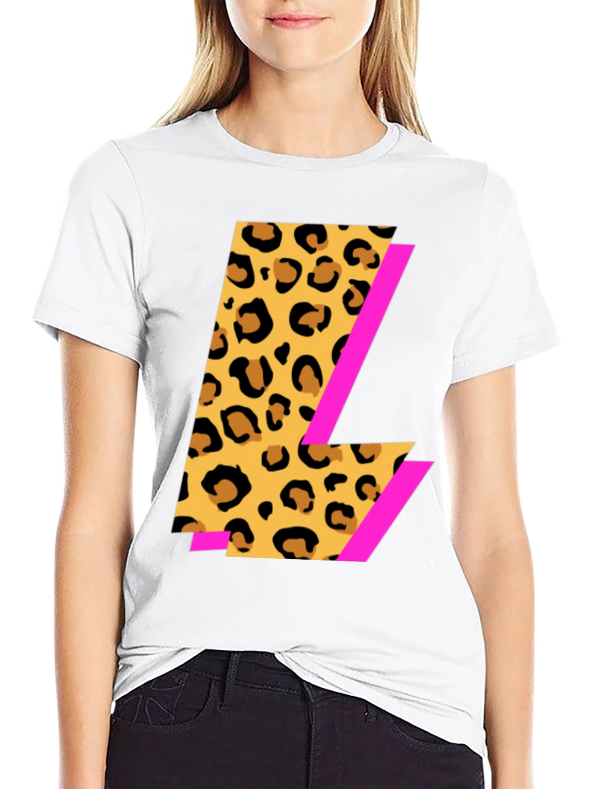 Leopard Print L Graphic Black T-Shirt