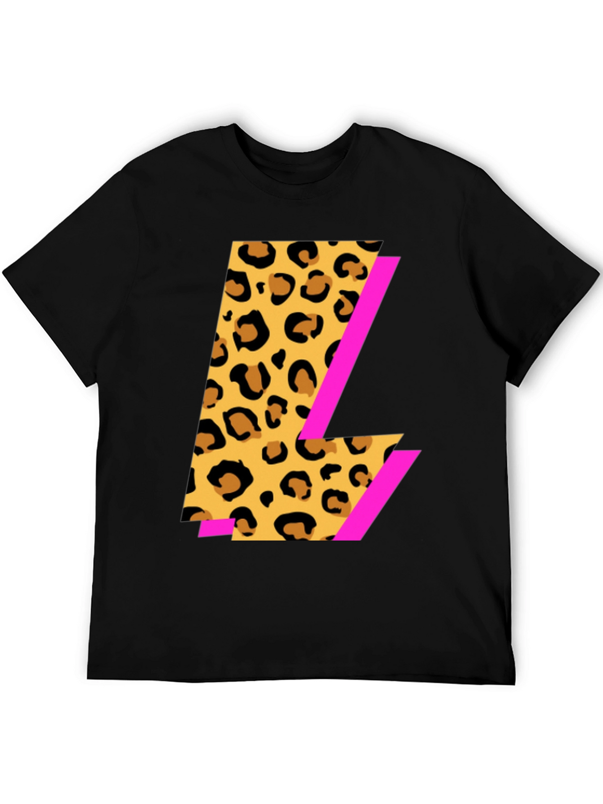 Leopard Print L Graphic Black T-Shirt