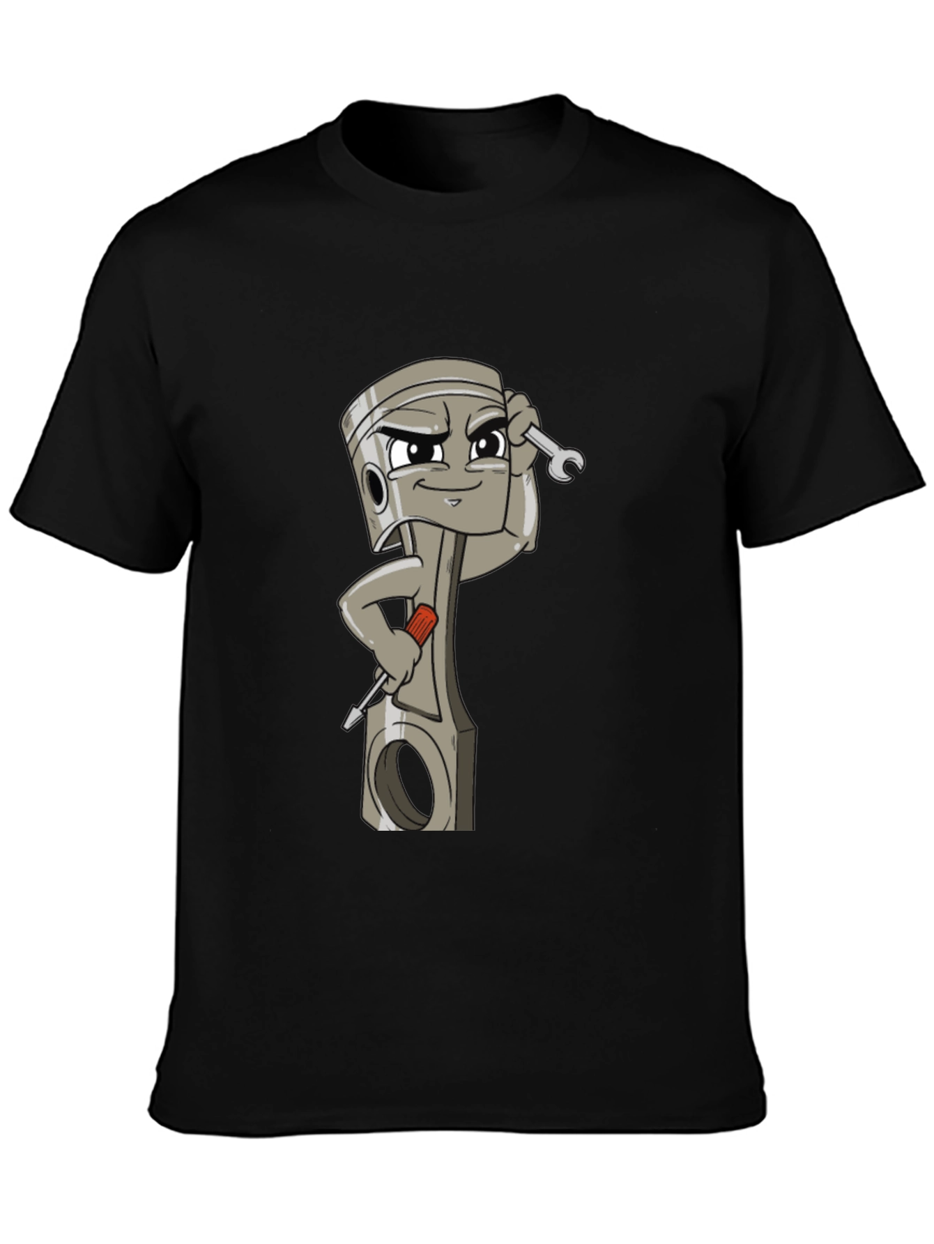 Cool Cartoon Piston Mechanic Black T-Shirt