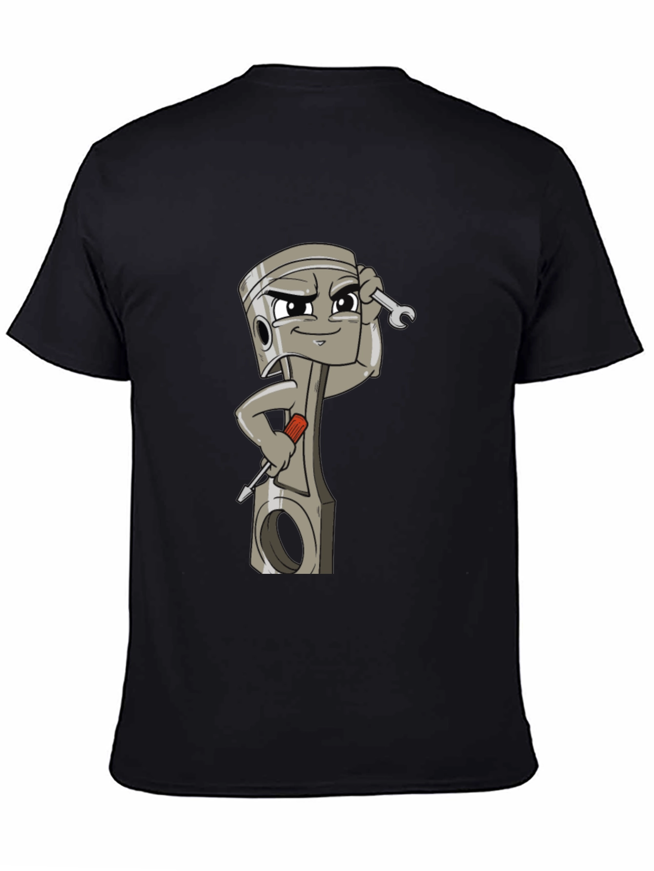 Cool Cartoon Piston Mechanic Black T-Shirt