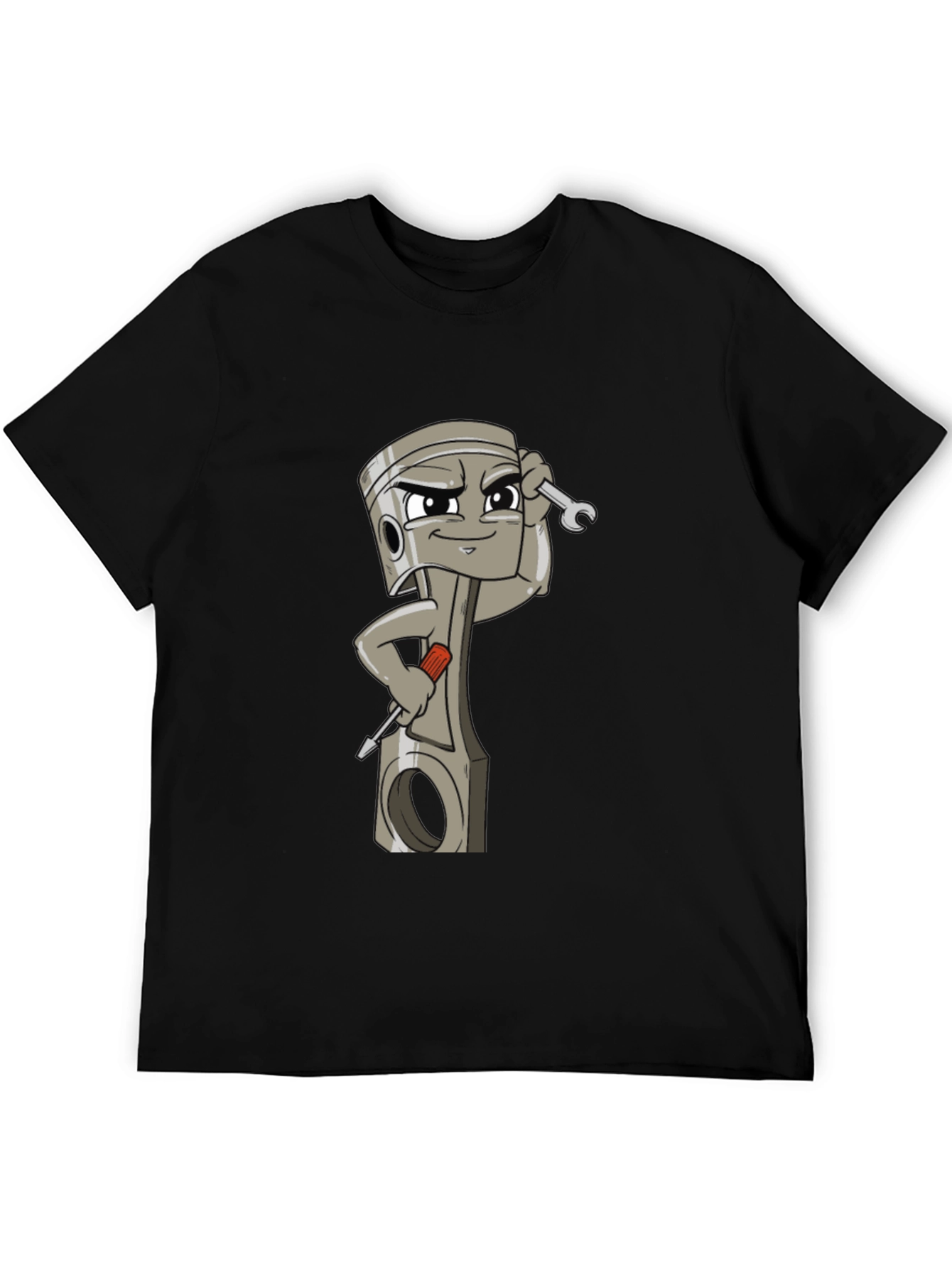 Cool Cartoon Piston Mechanic Black T-Shirt