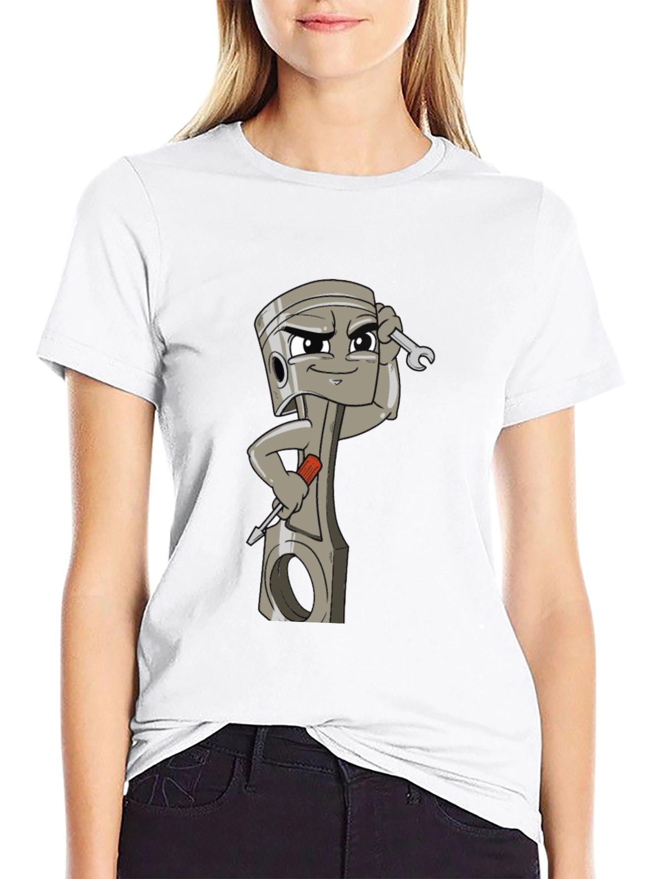 Cool Cartoon Piston Mechanic Black T-Shirt