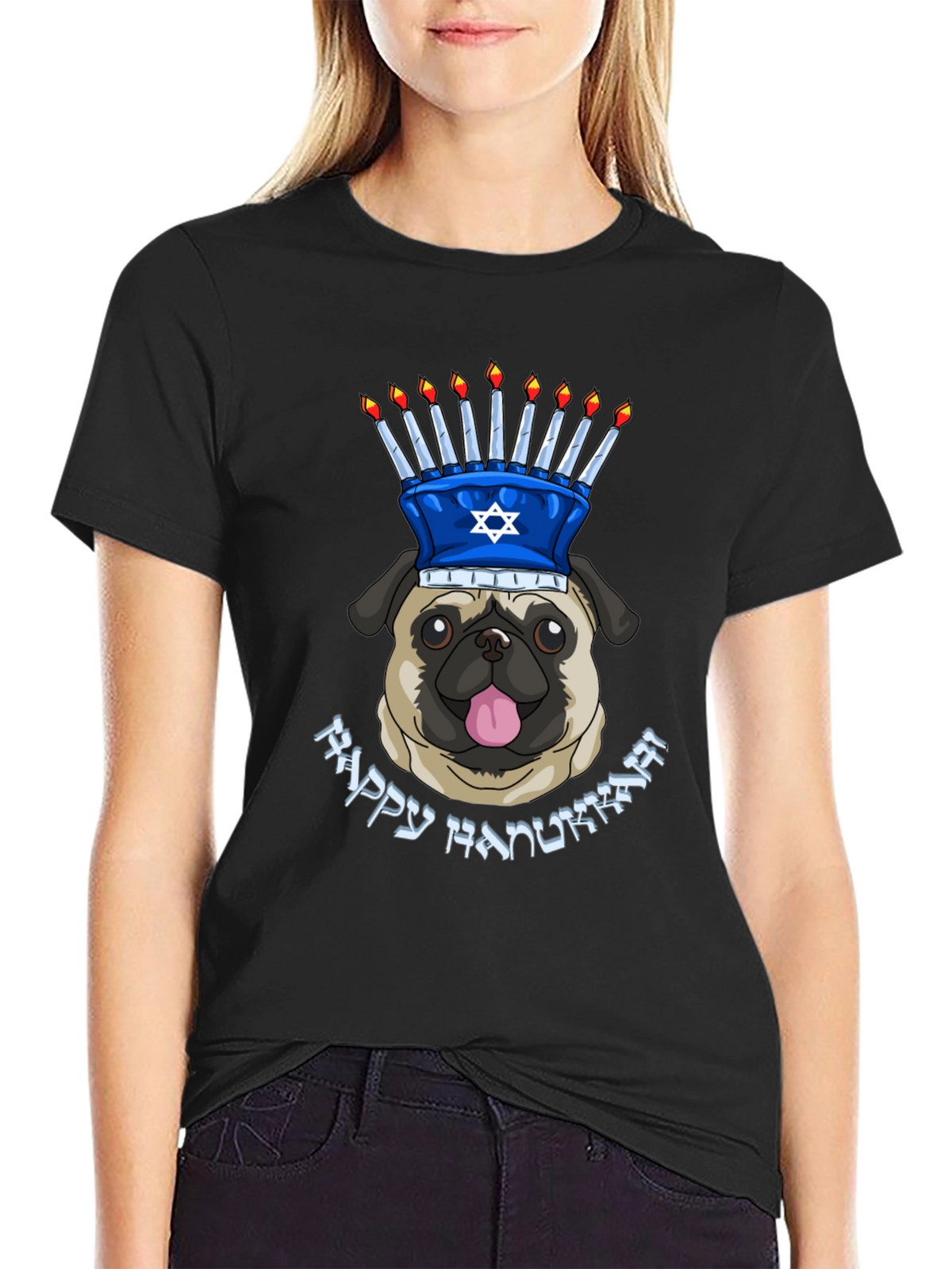 Happy Hanukkah Pug Menorah T-Shirt