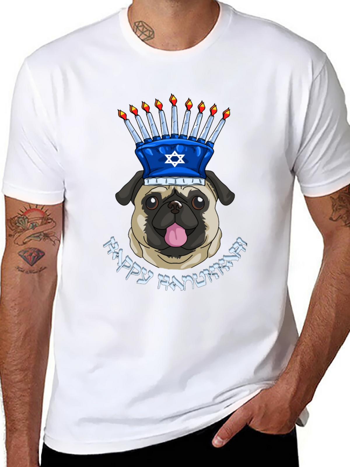 Happy Hanukkah Pug Menorah T-Shirt